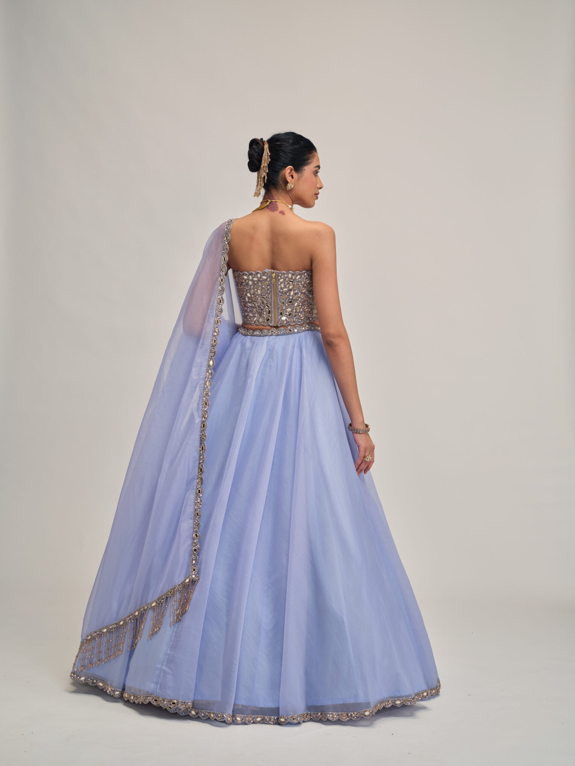 Dew Blue Organza Lehenga Set 4