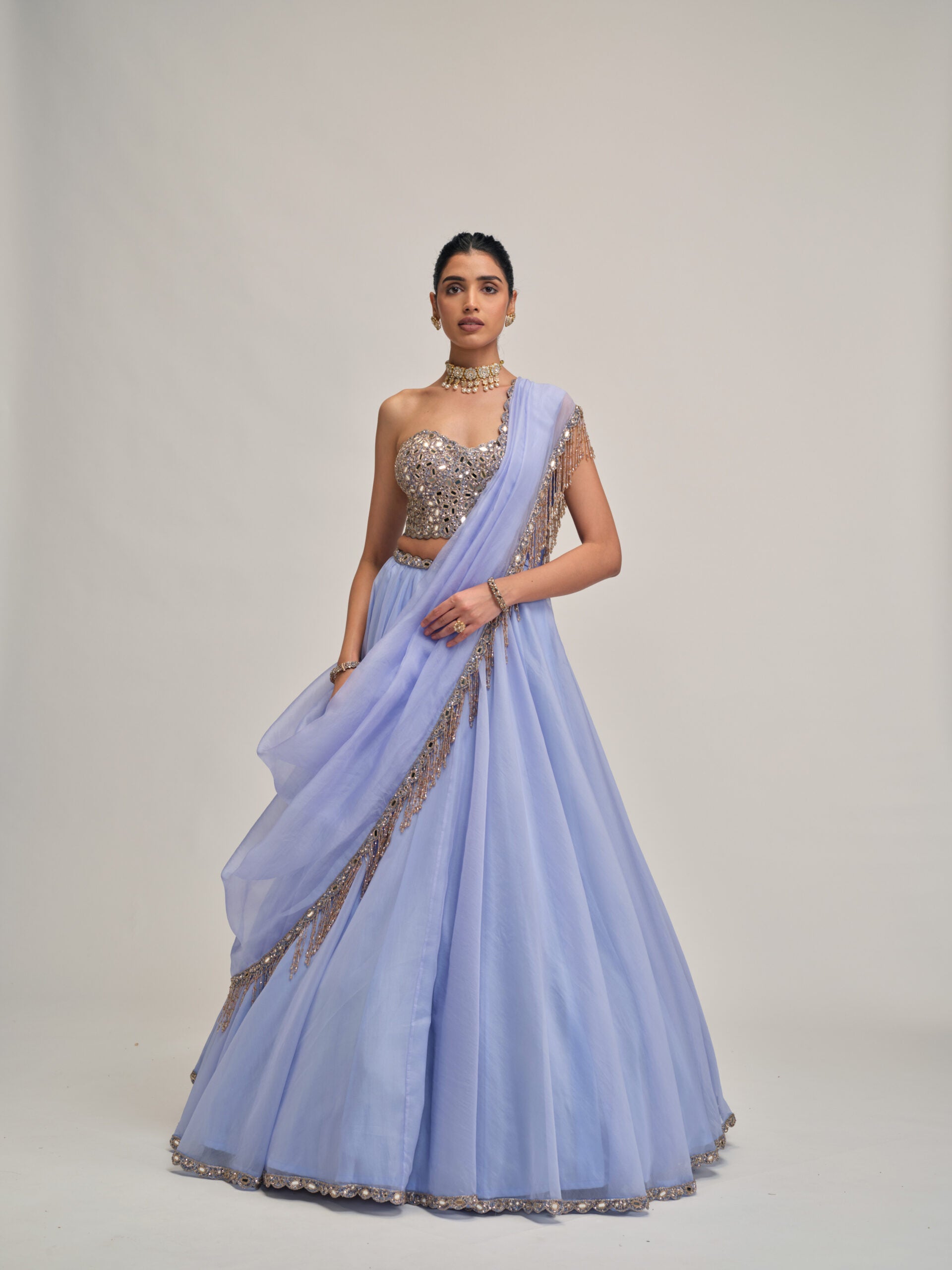 Dew Blue Organza Lehenga Set 1