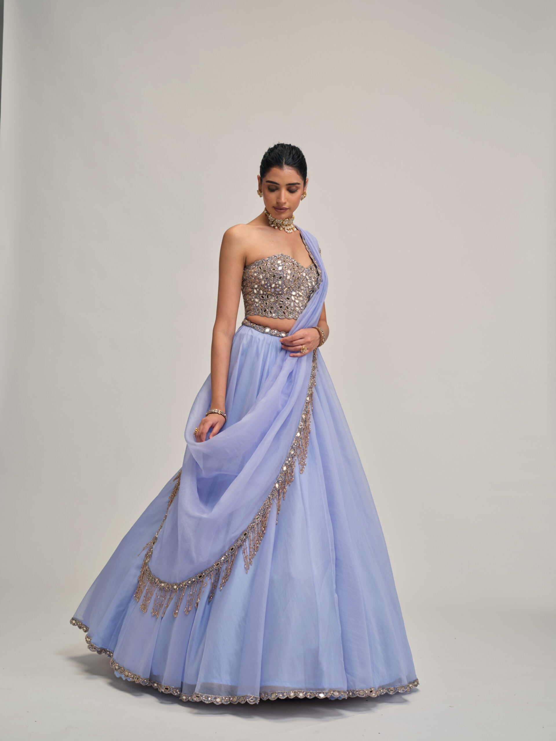 Dew Blue Organza Lehenga Set 3