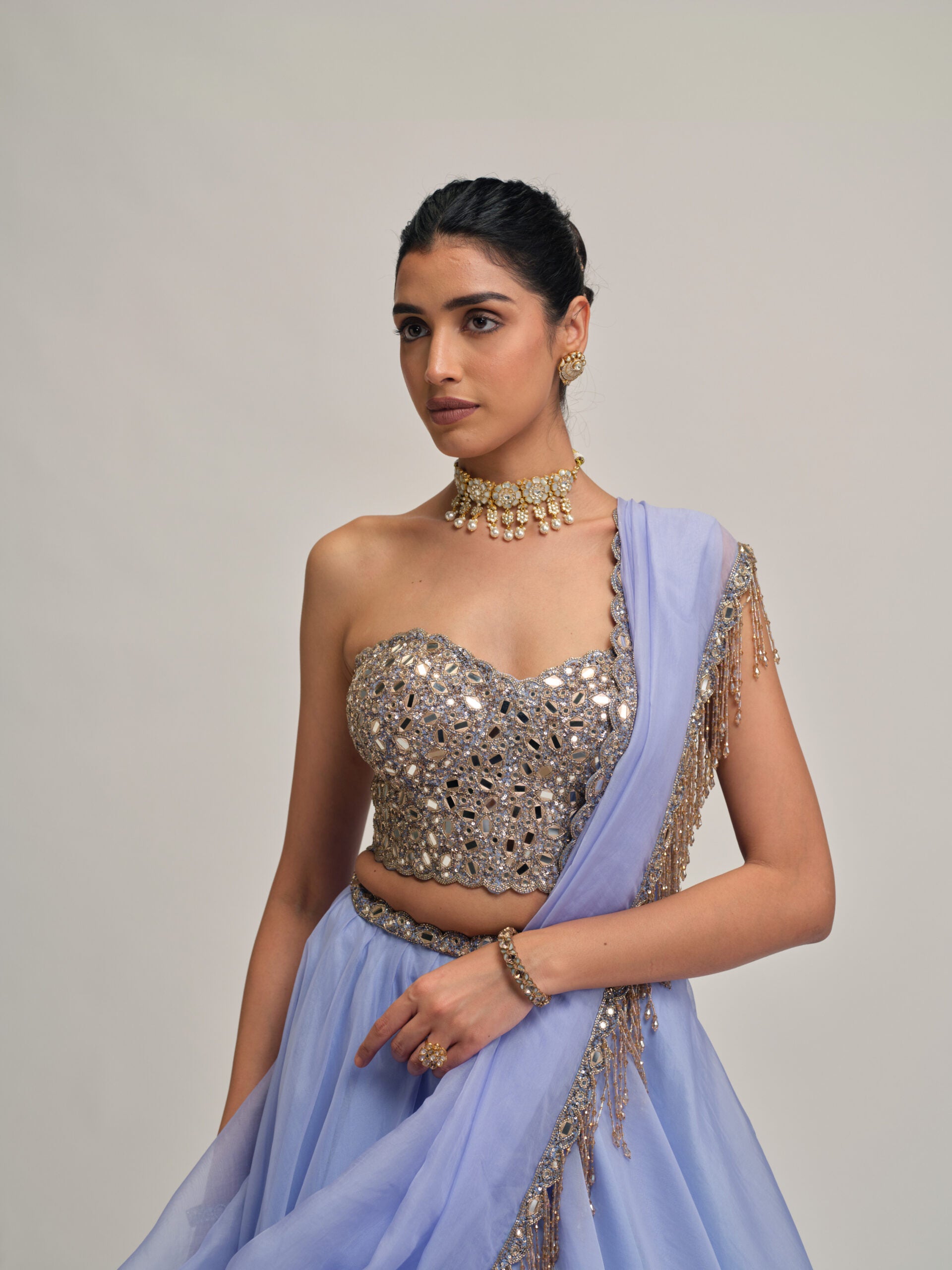 Dew Blue Organza Lehenga Set 2