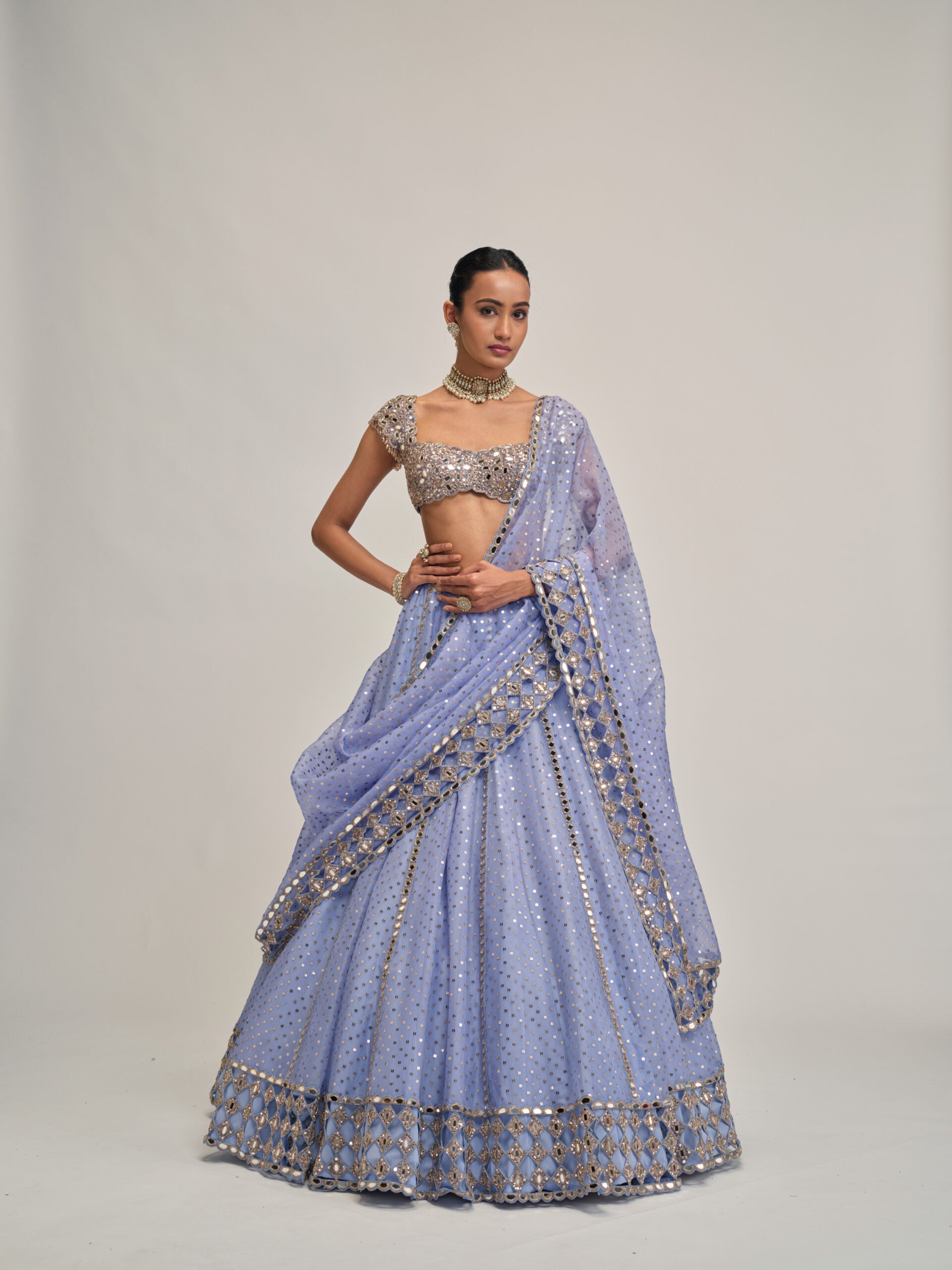 Dew Blue Sequins Embroidered Lehenga Set 1