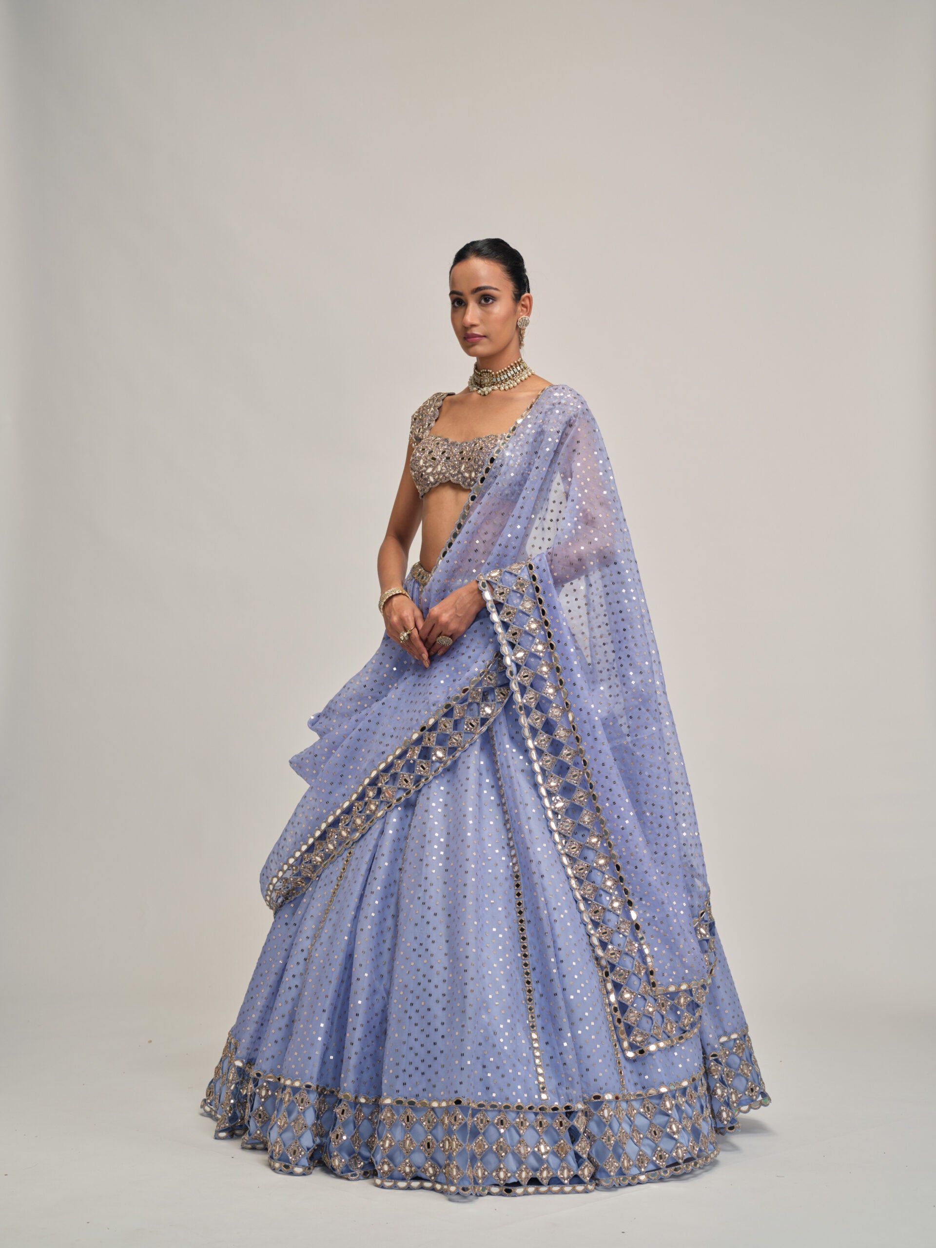 Dew Blue Sequins Embroidered Lehenga Set 4