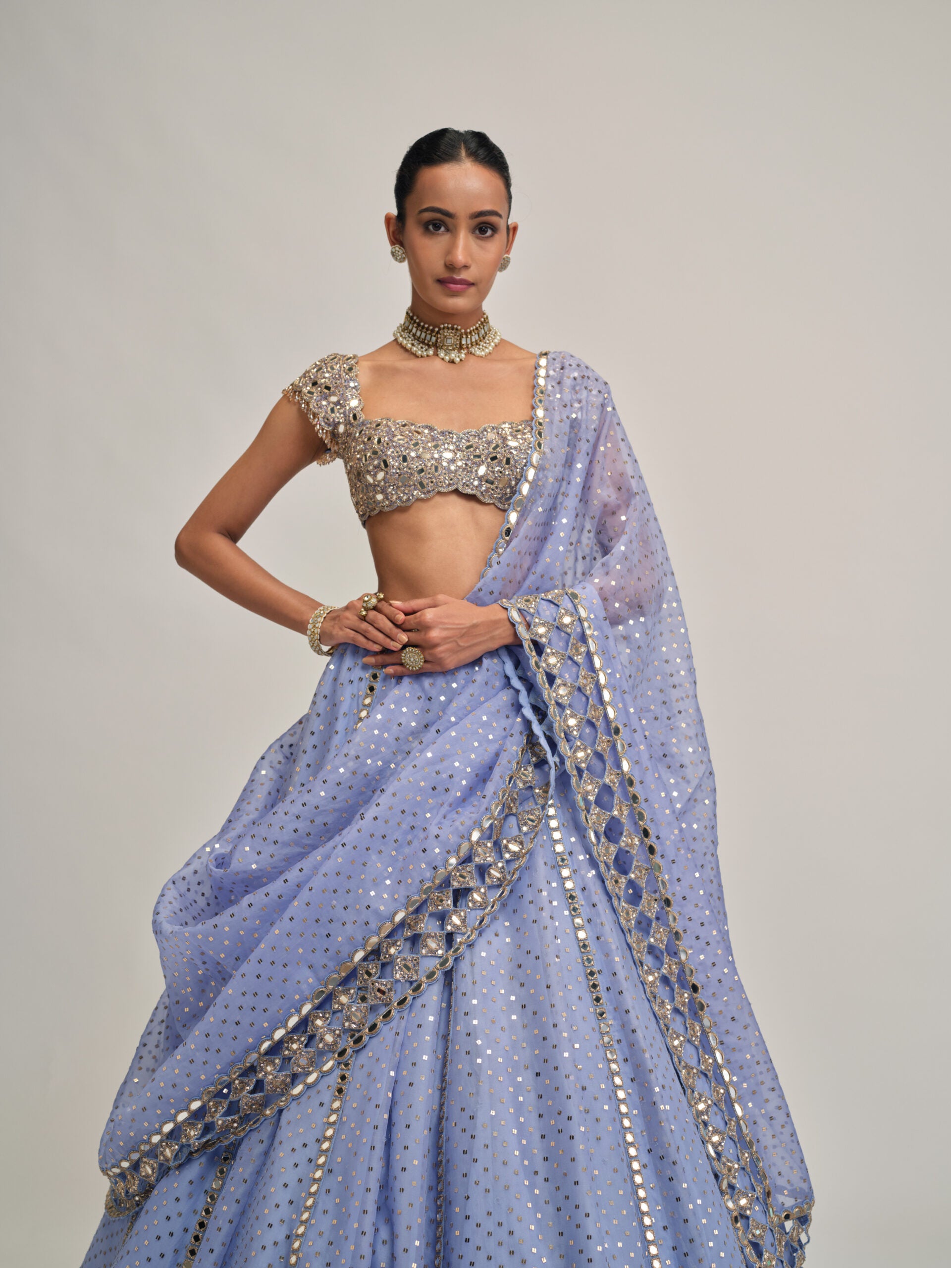 Dew Blue Sequins Embroidered Lehenga Set 2