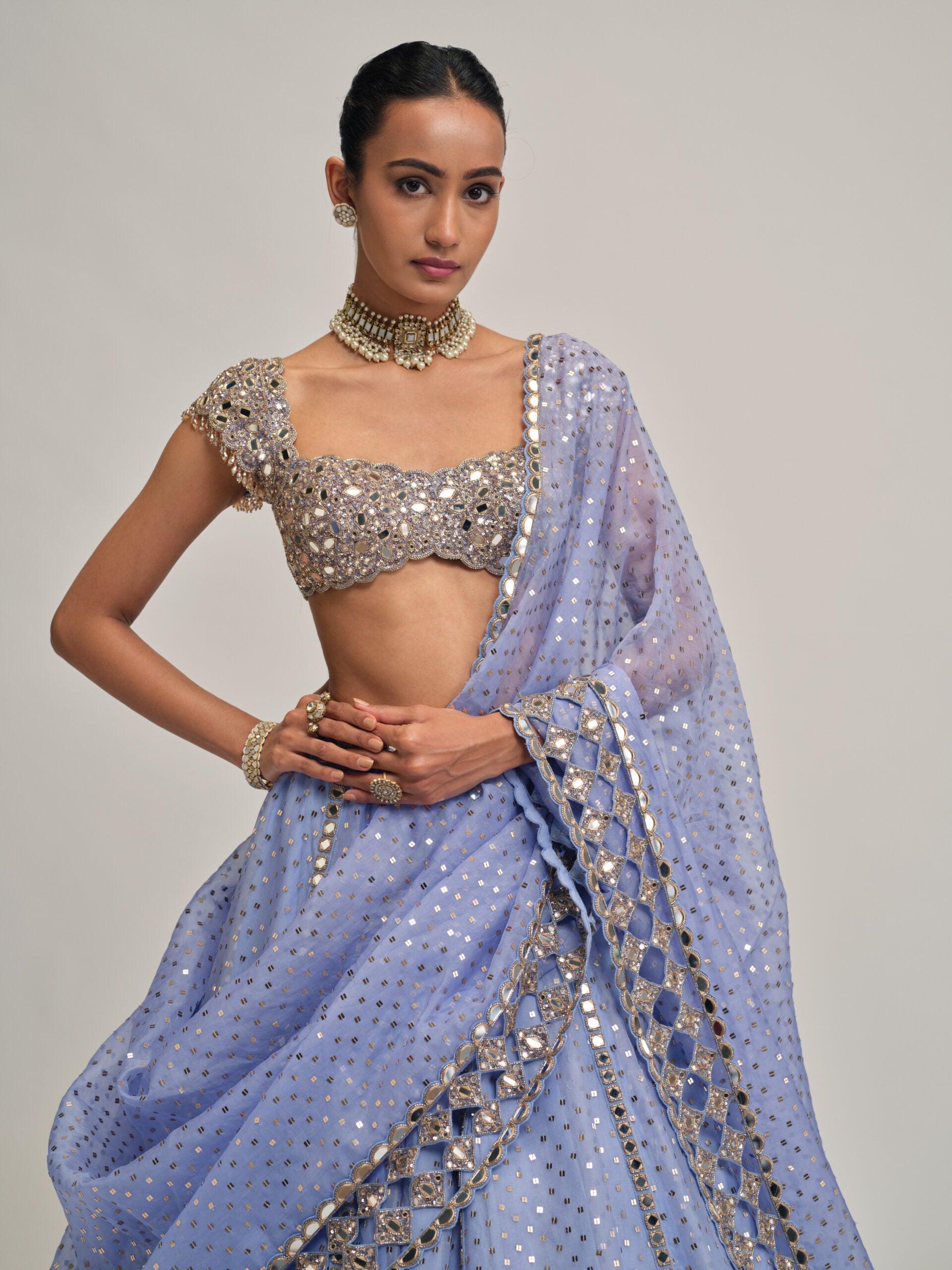 Dew Blue Sequins Embroidered Lehenga Set 3