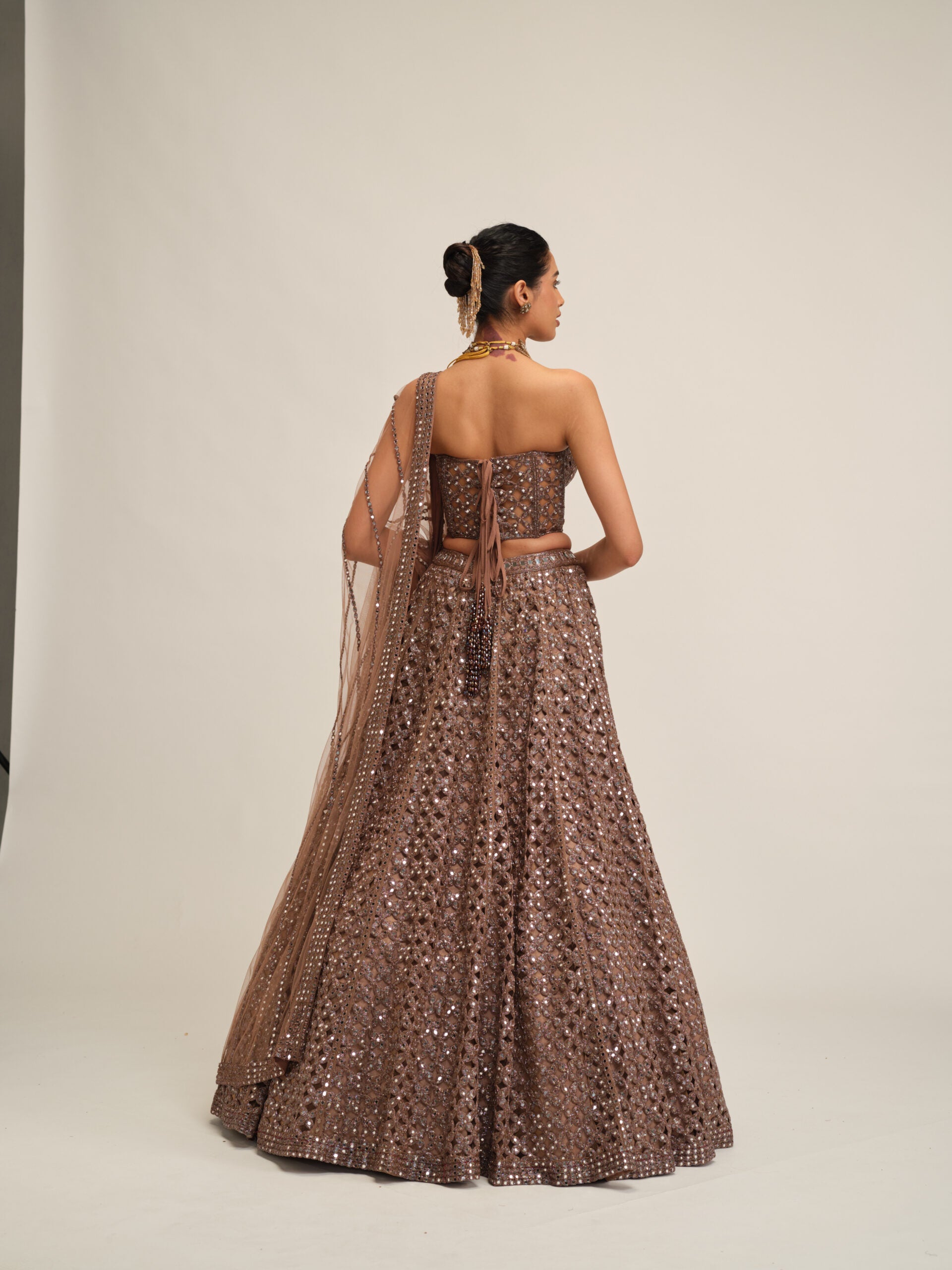 Deep Beige Flower Cutwork Lehenga Set 5