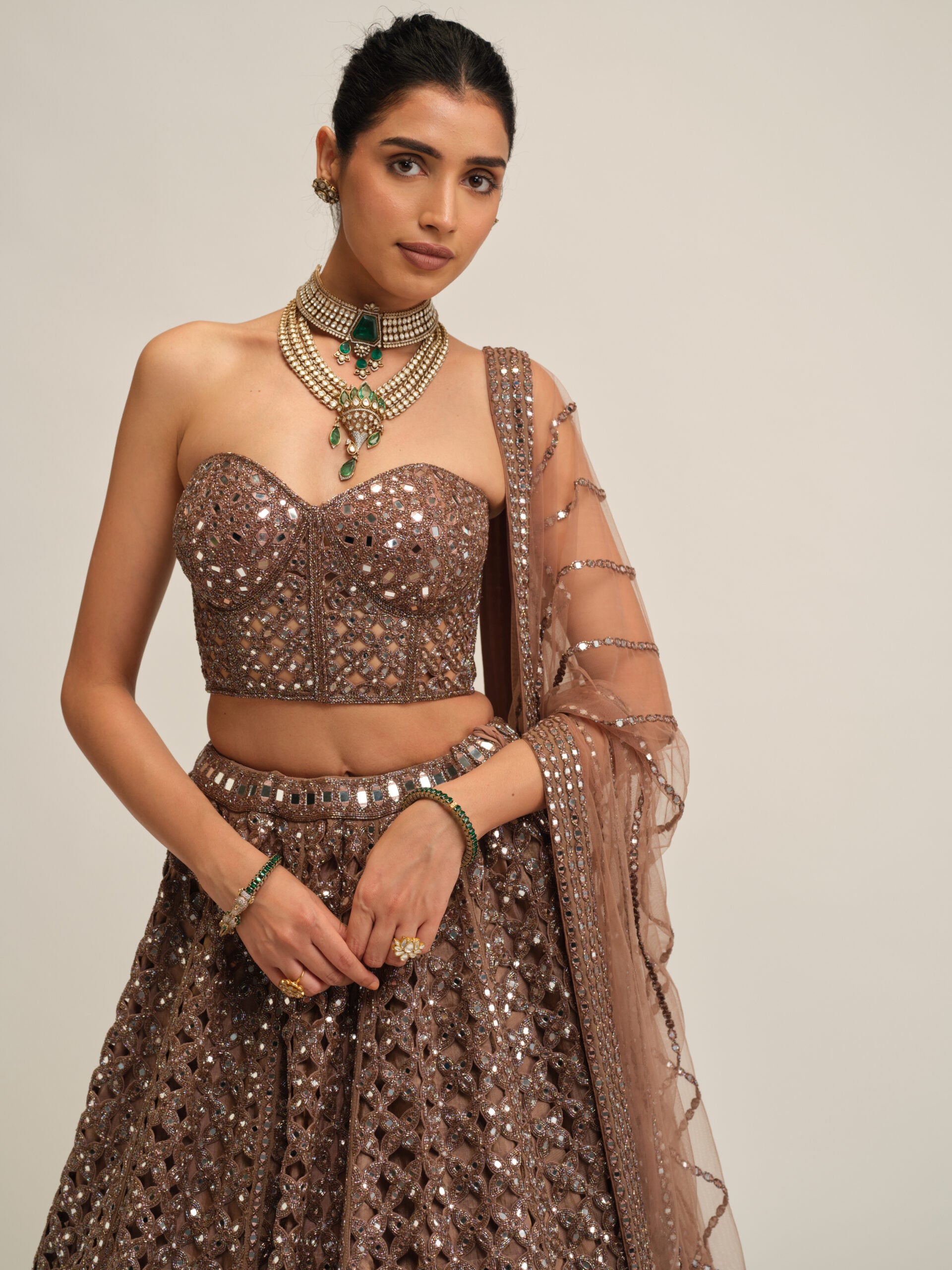 Deep Beige Flower Cutwork Lehenga Set 2
