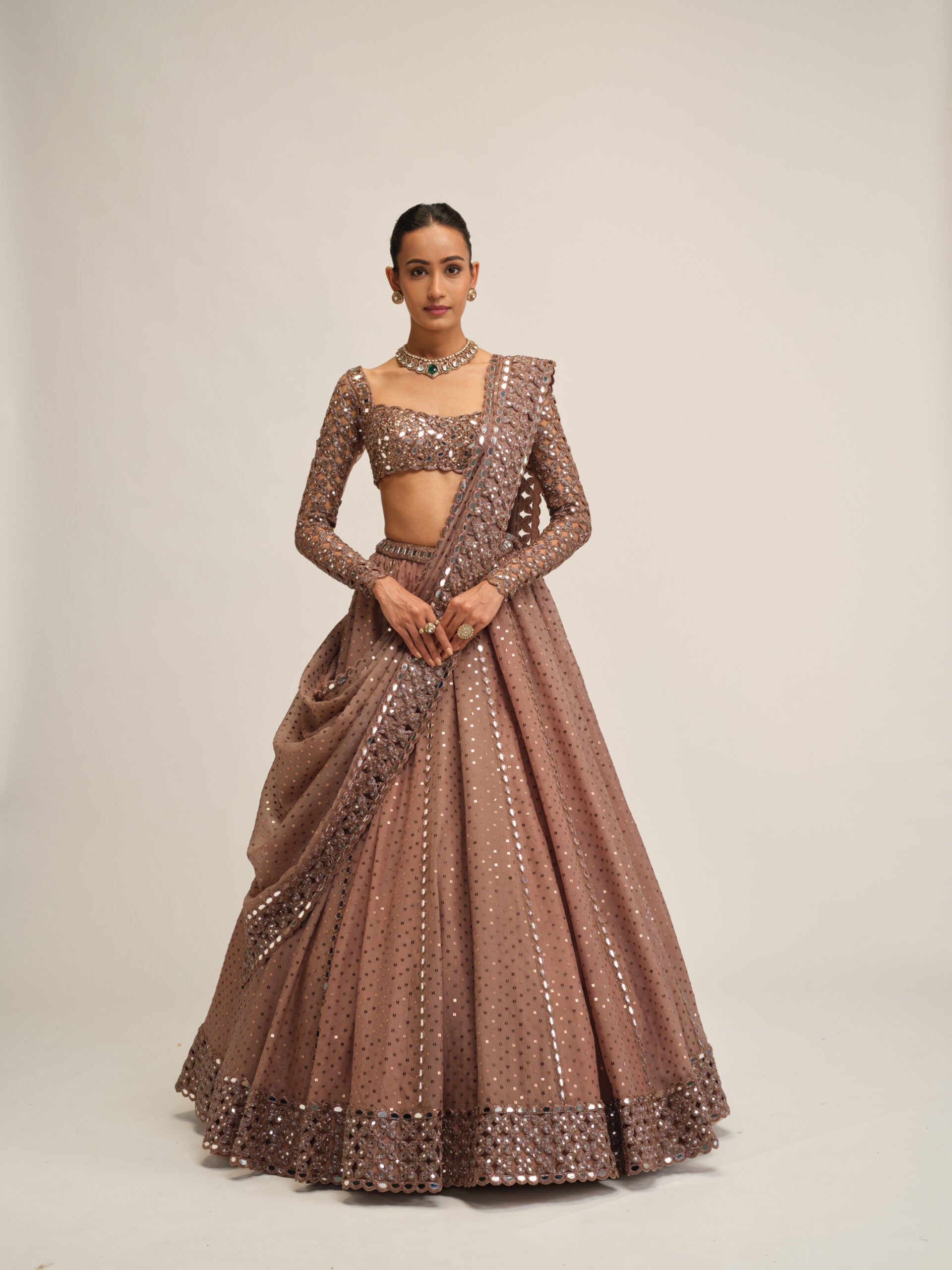 Deep Beige Sequins Embroidered Lehenga Set 1
