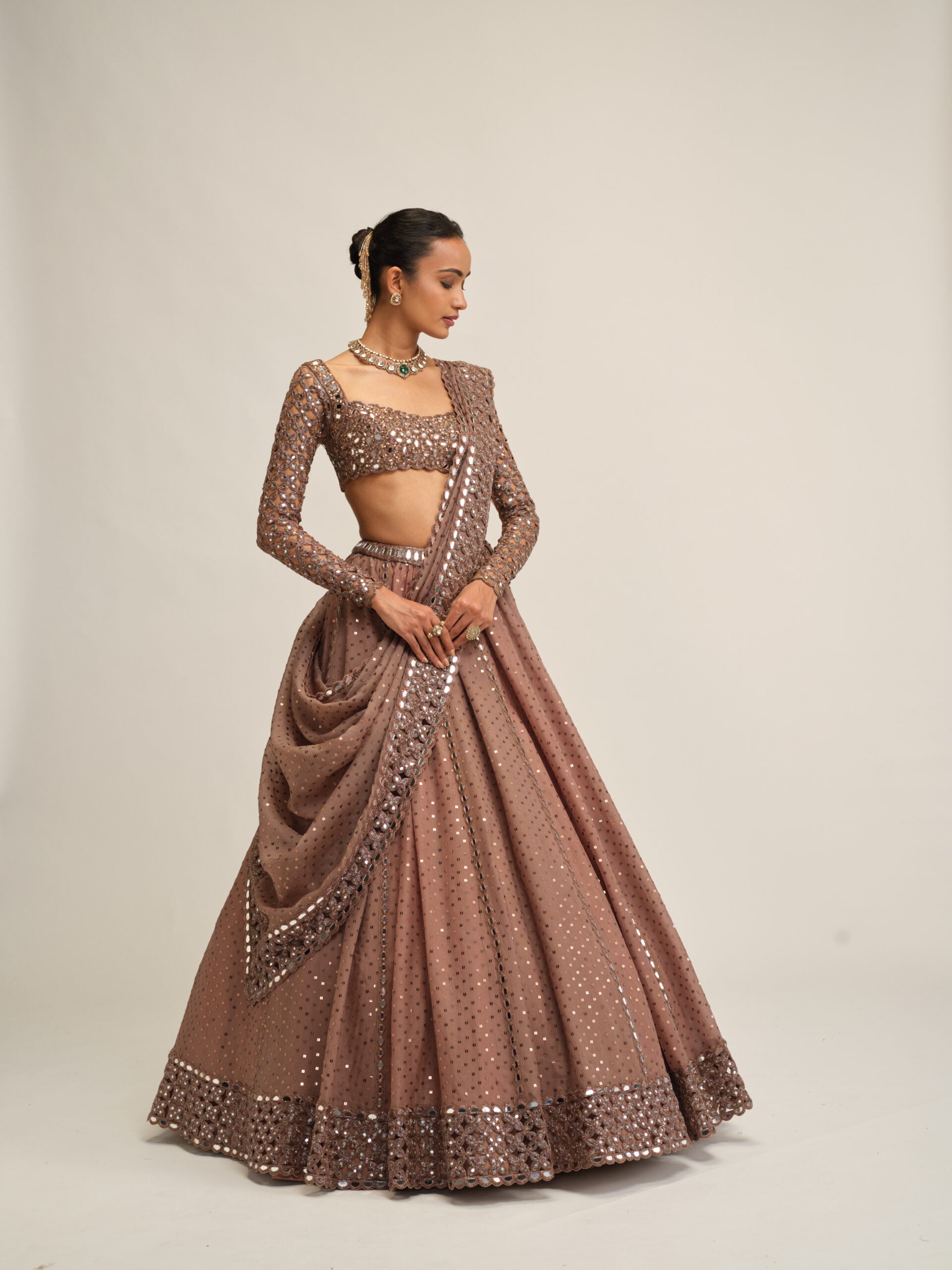 Deep Beige Sequins Embroidered Lehenga Set 5