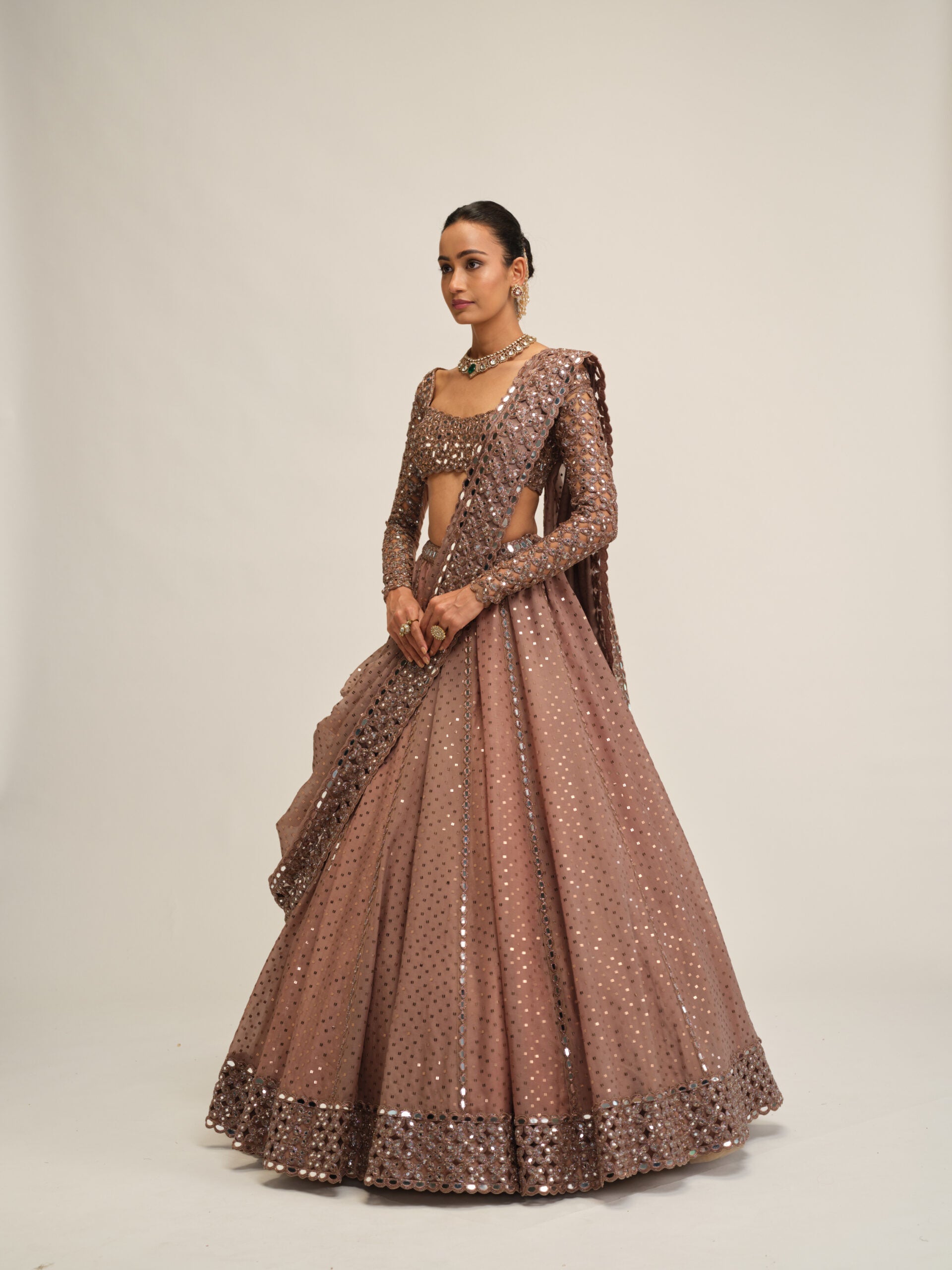 Deep Beige Sequins Embroidered Lehenga Set 4