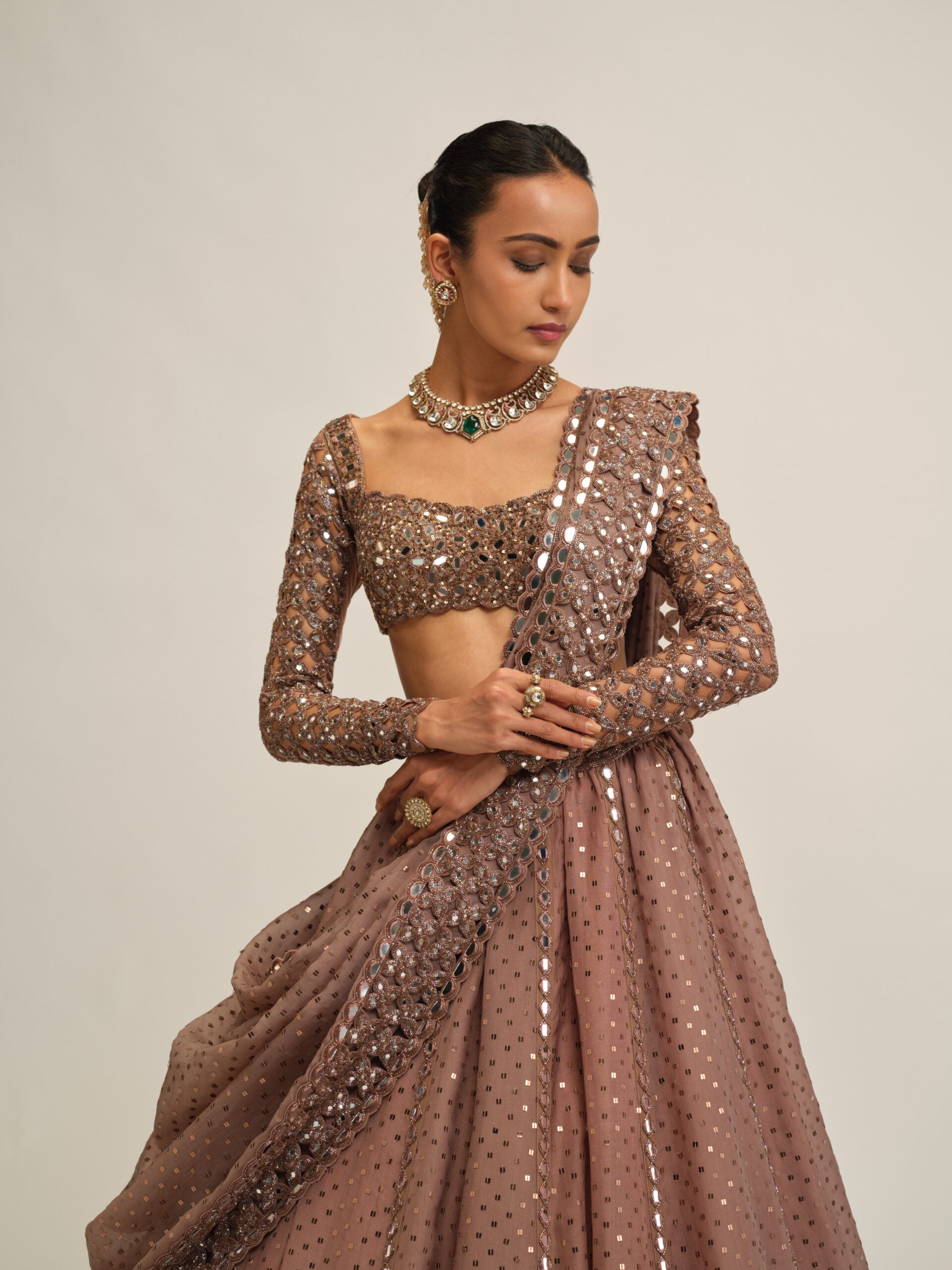 Deep Beige Sequins Embroidered Lehenga Set 3