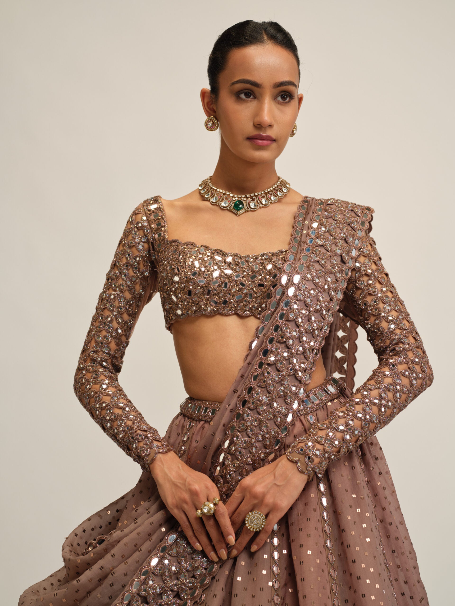 Deep Beige Sequins Embroidered Lehenga Set 2