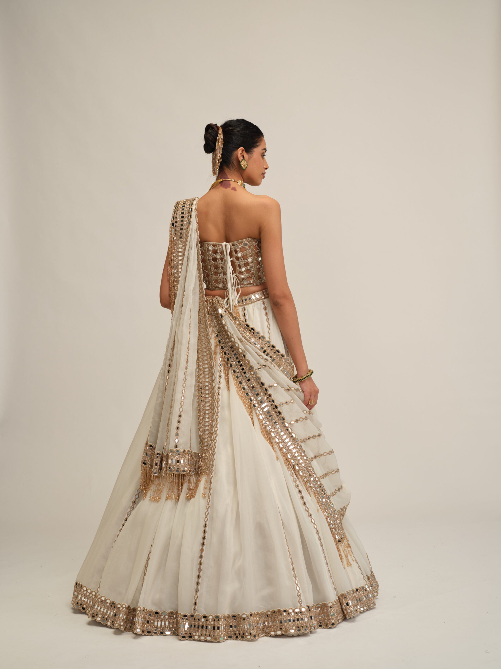Off White Linear Lehenga With Corset Set 5