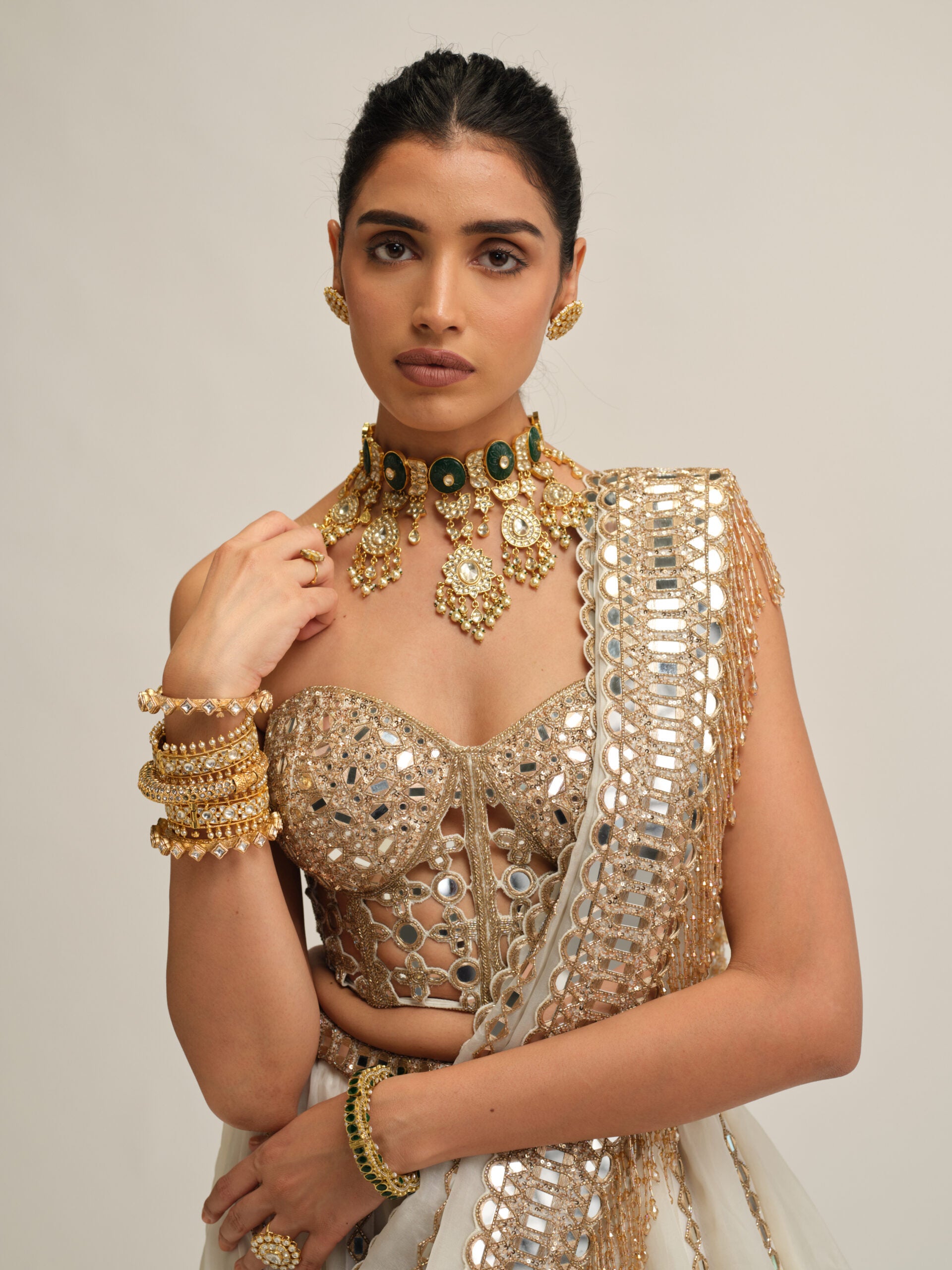 Off White Linear Lehenga With Corset Set 2