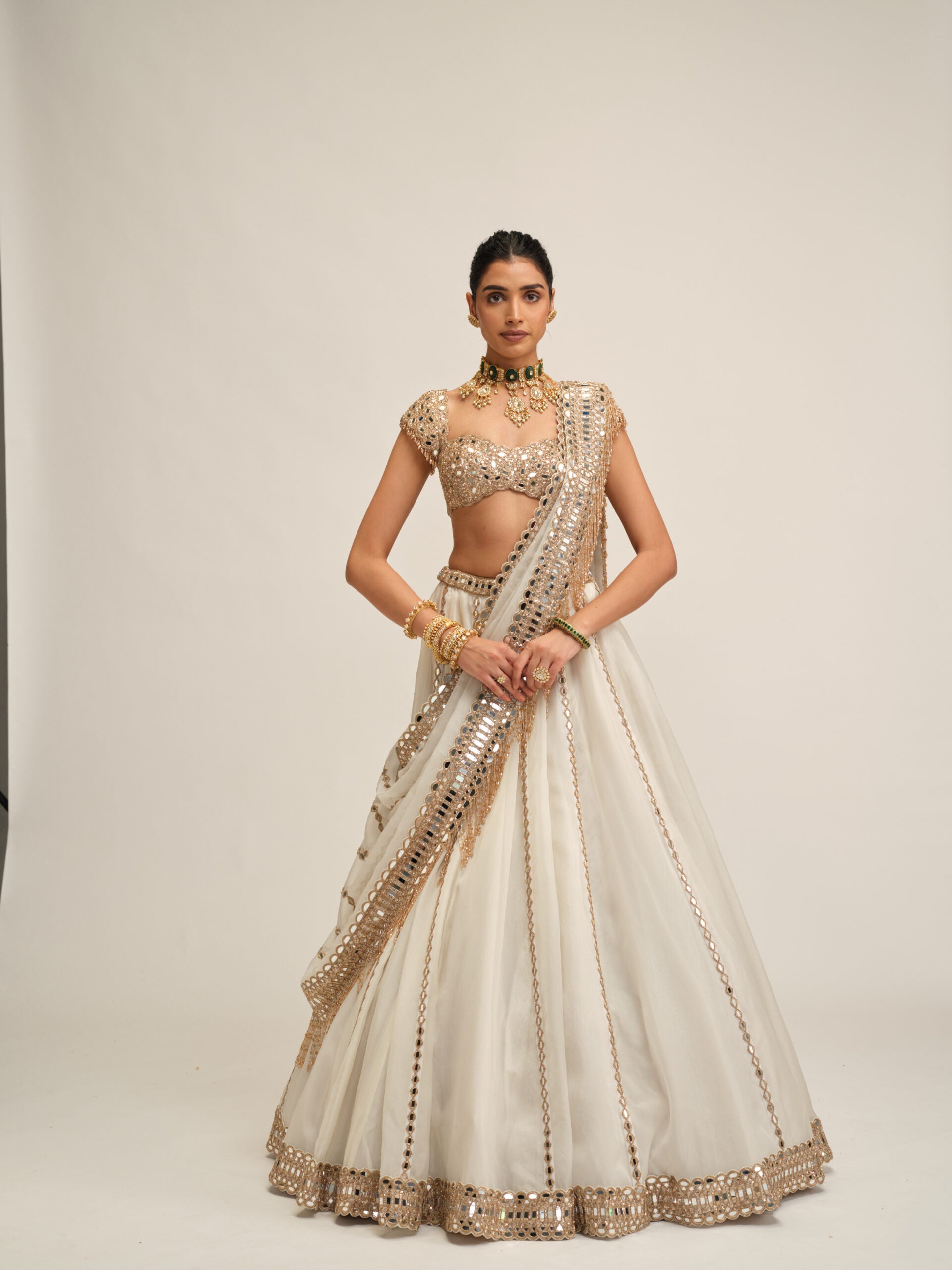 Off White Linear Lehenga Set 1