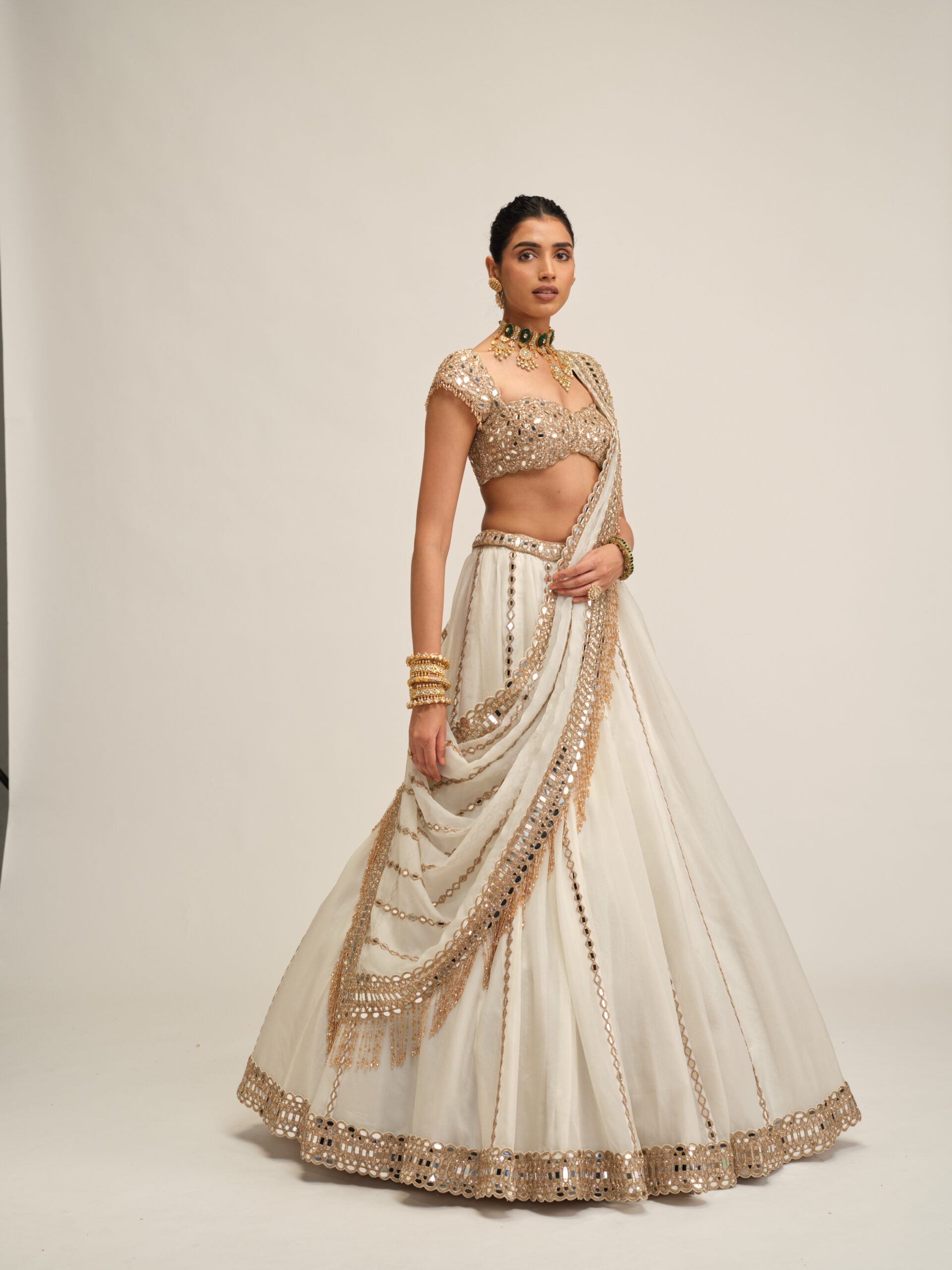 Off White Linear Lehenga Set 5