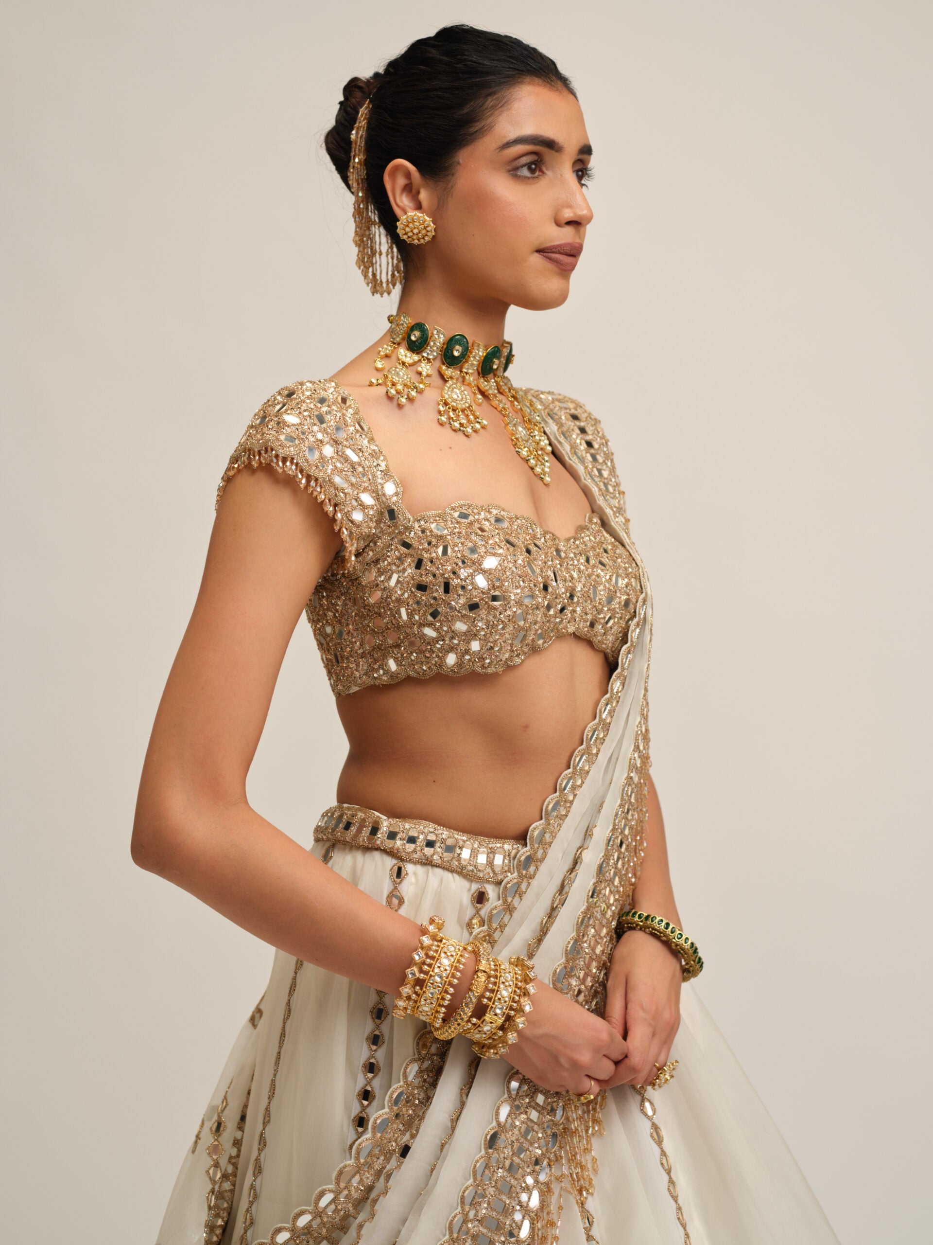 Off White Linear Lehenga Set 4