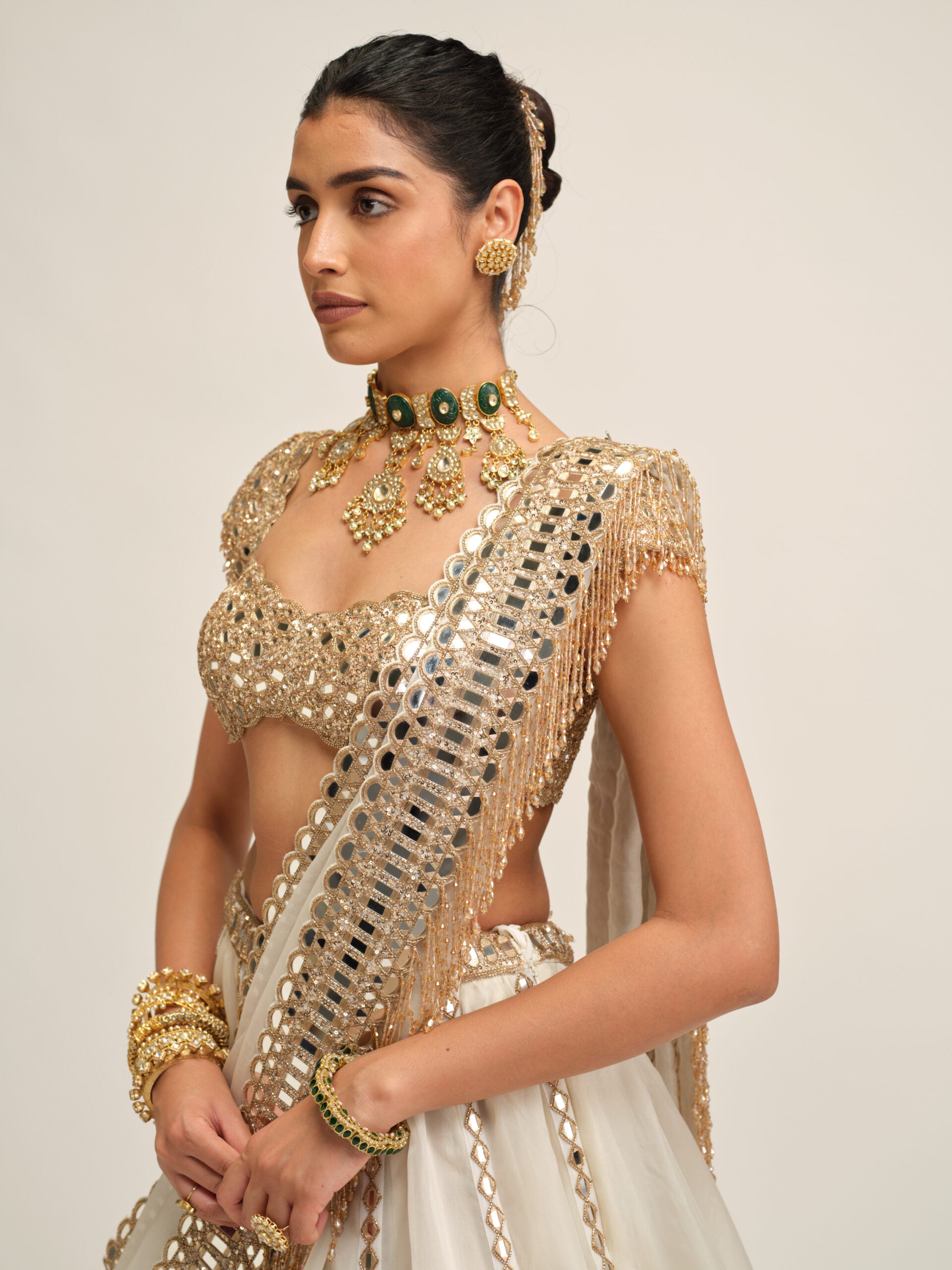 Off White Linear Lehenga Set 3