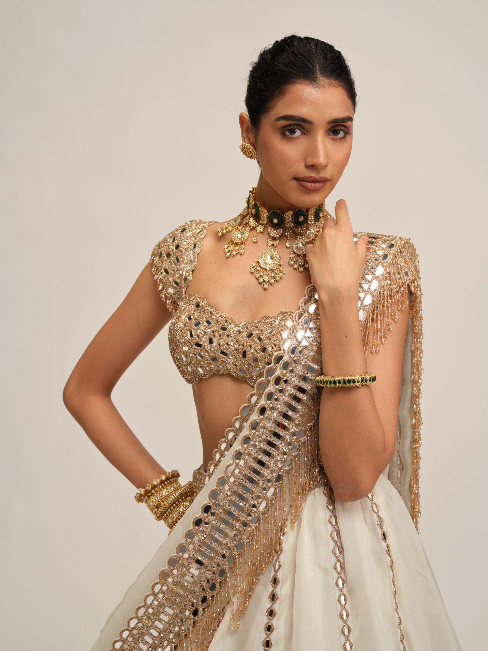Off White Linear Lehenga Set 2