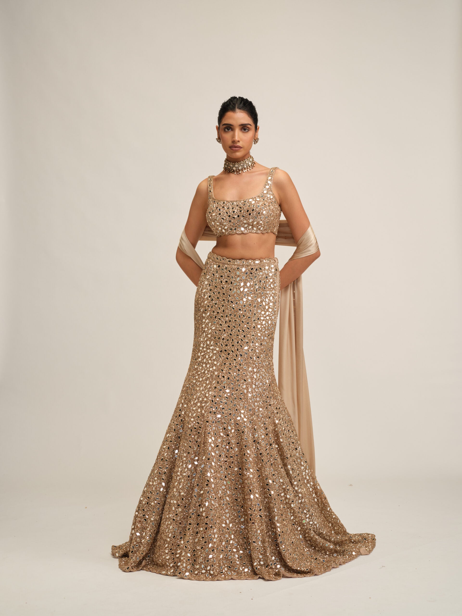 Light Beige Fishcut Lehenga Set 1