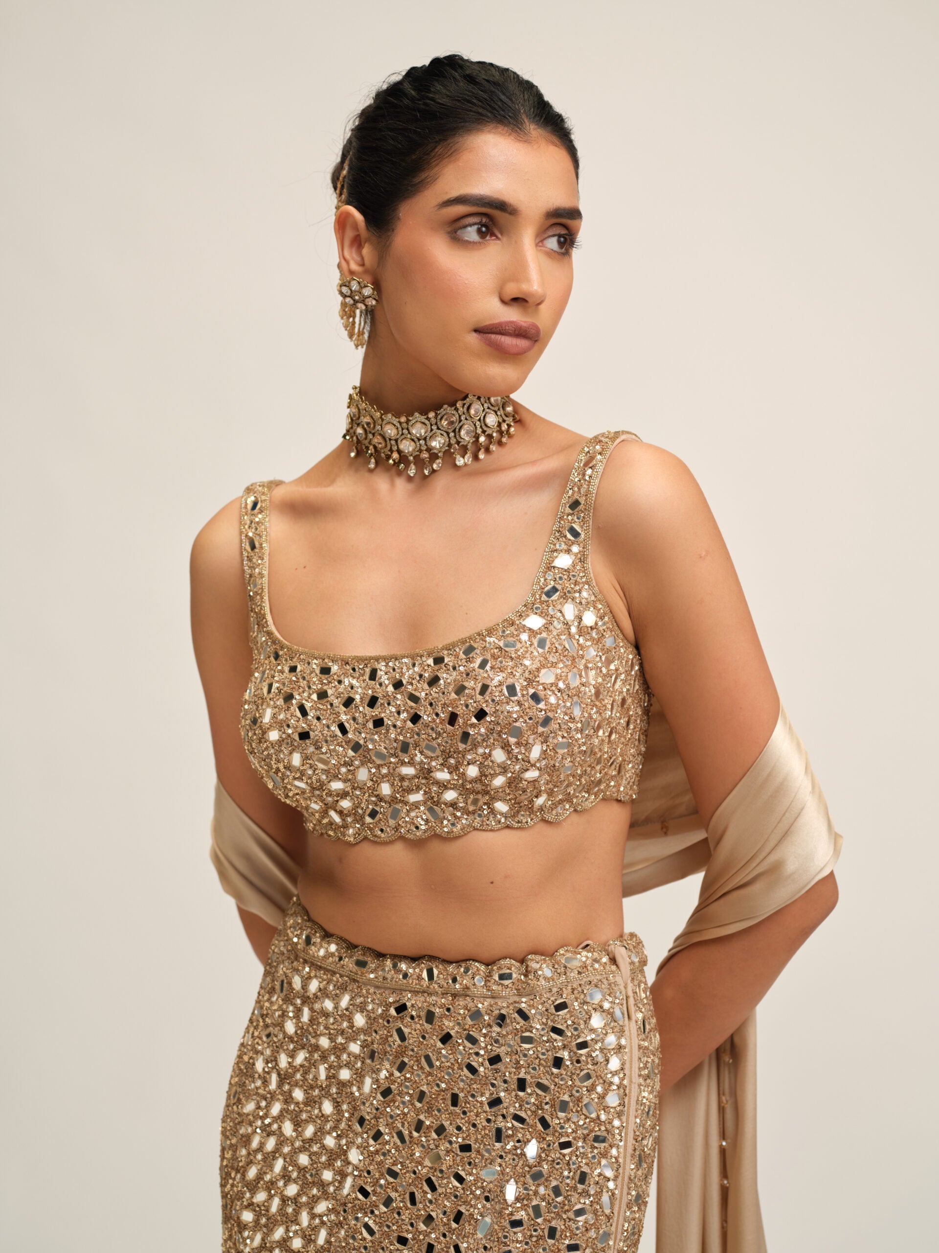 Light Beige Fishcut Lehenga Set 3