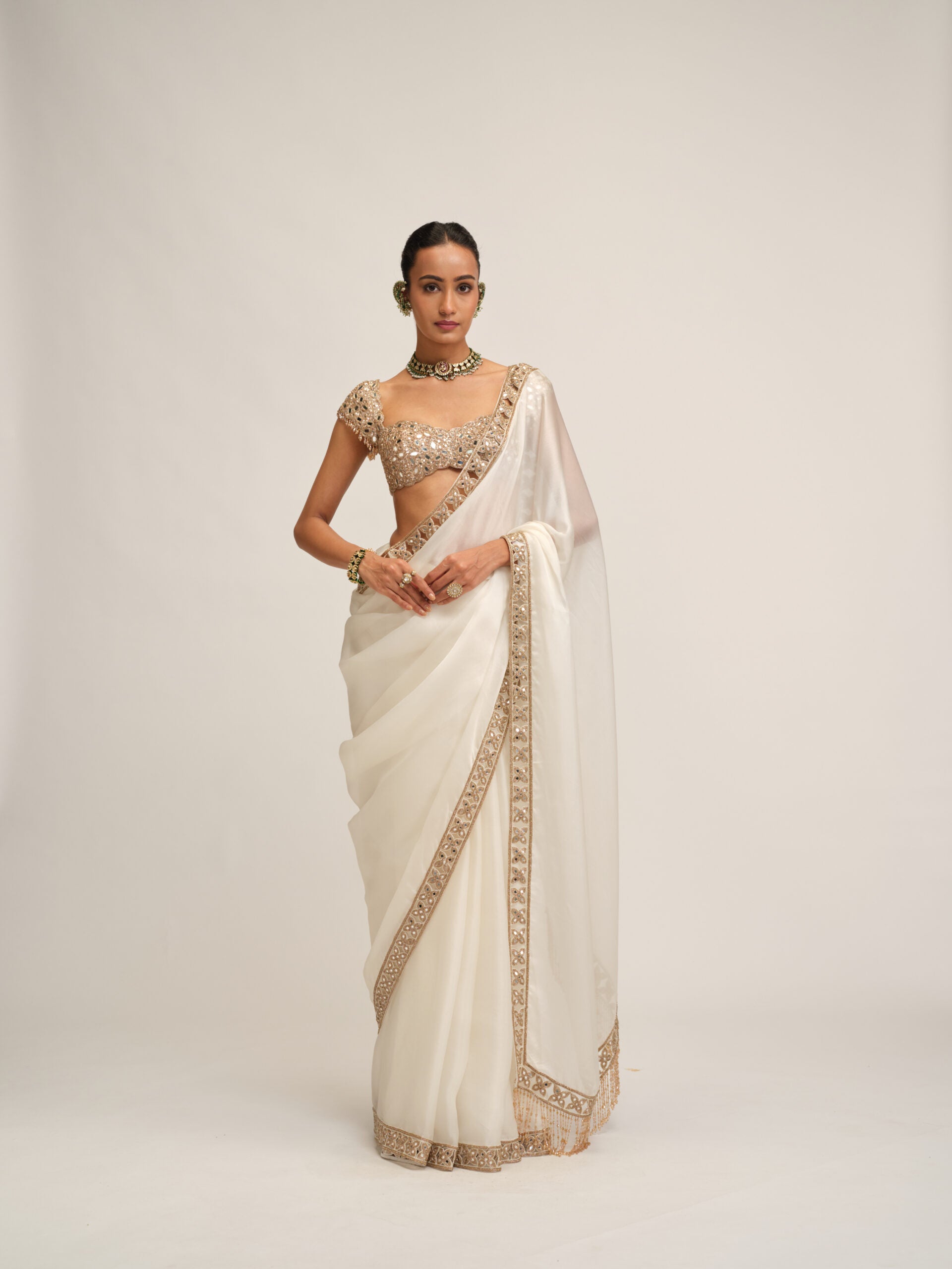 Off White Cutwork Border Saree Set 1