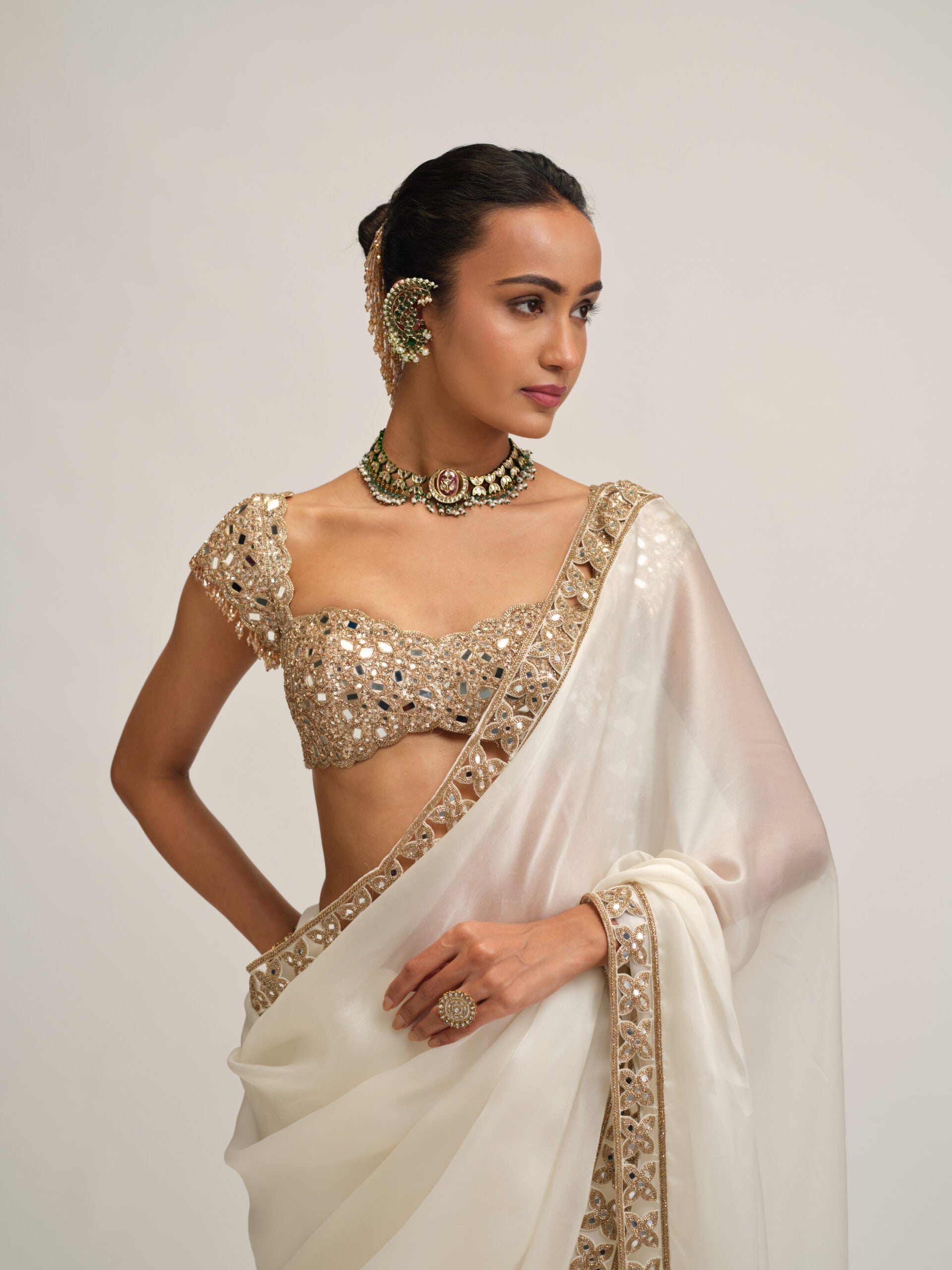 Off White Cutwork Border Saree Set 2