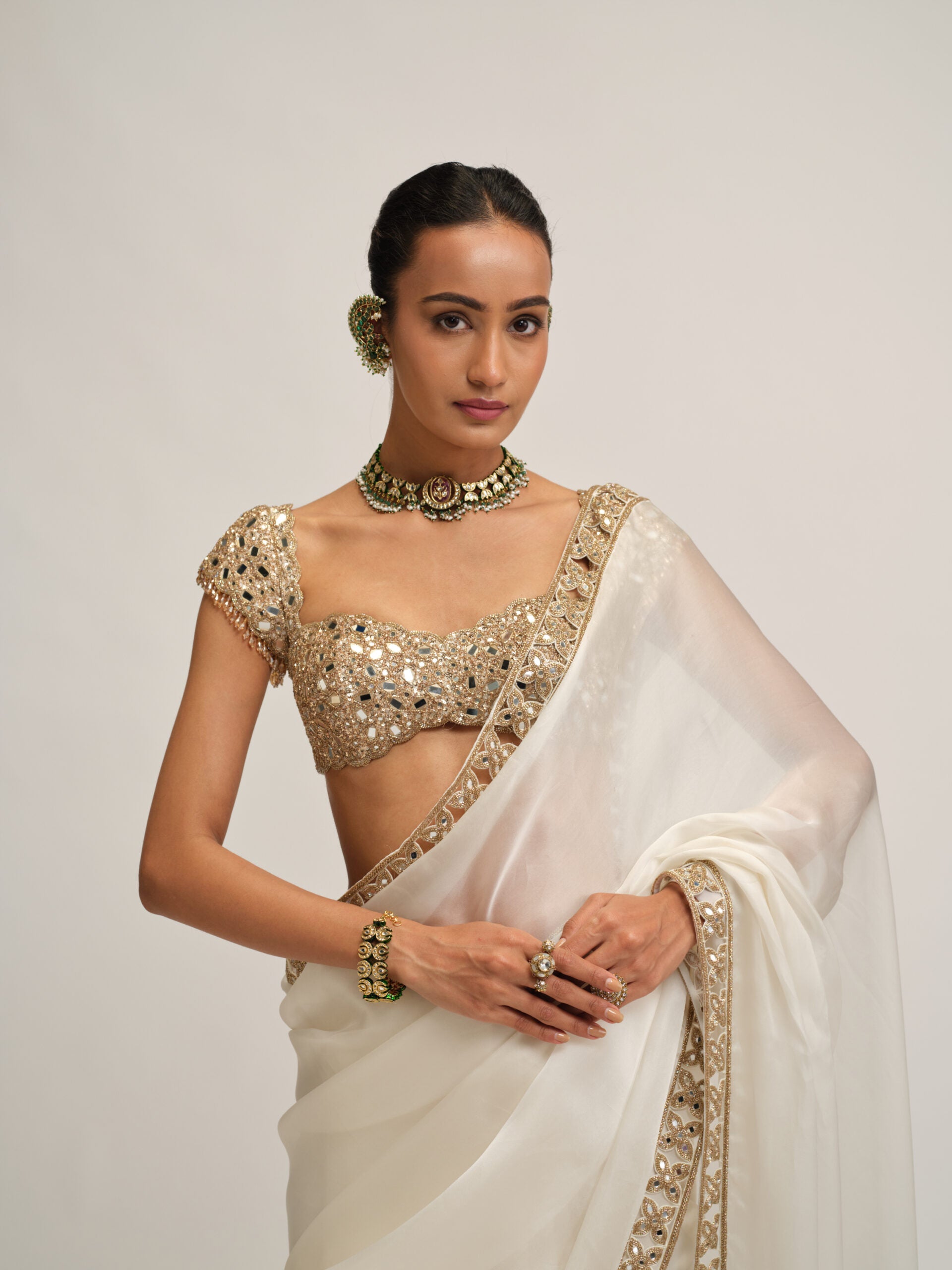 Off White Cutwork Border Saree Set 3