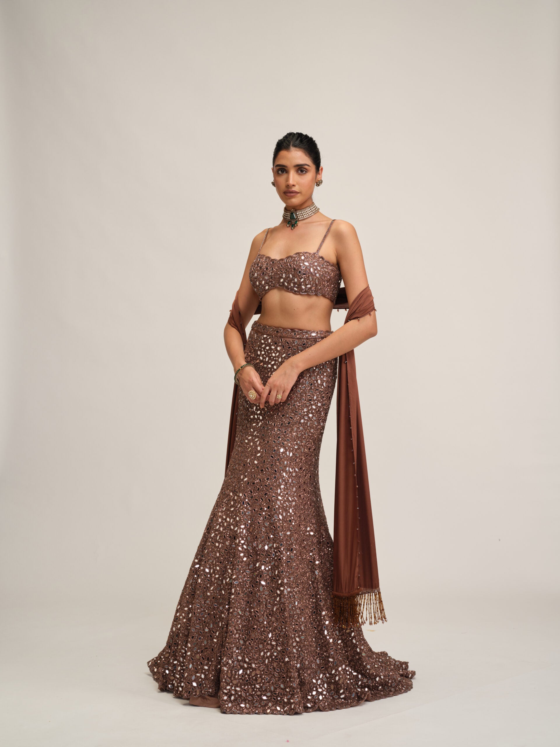 Deep Beige Fishcut Lehenga Set 1