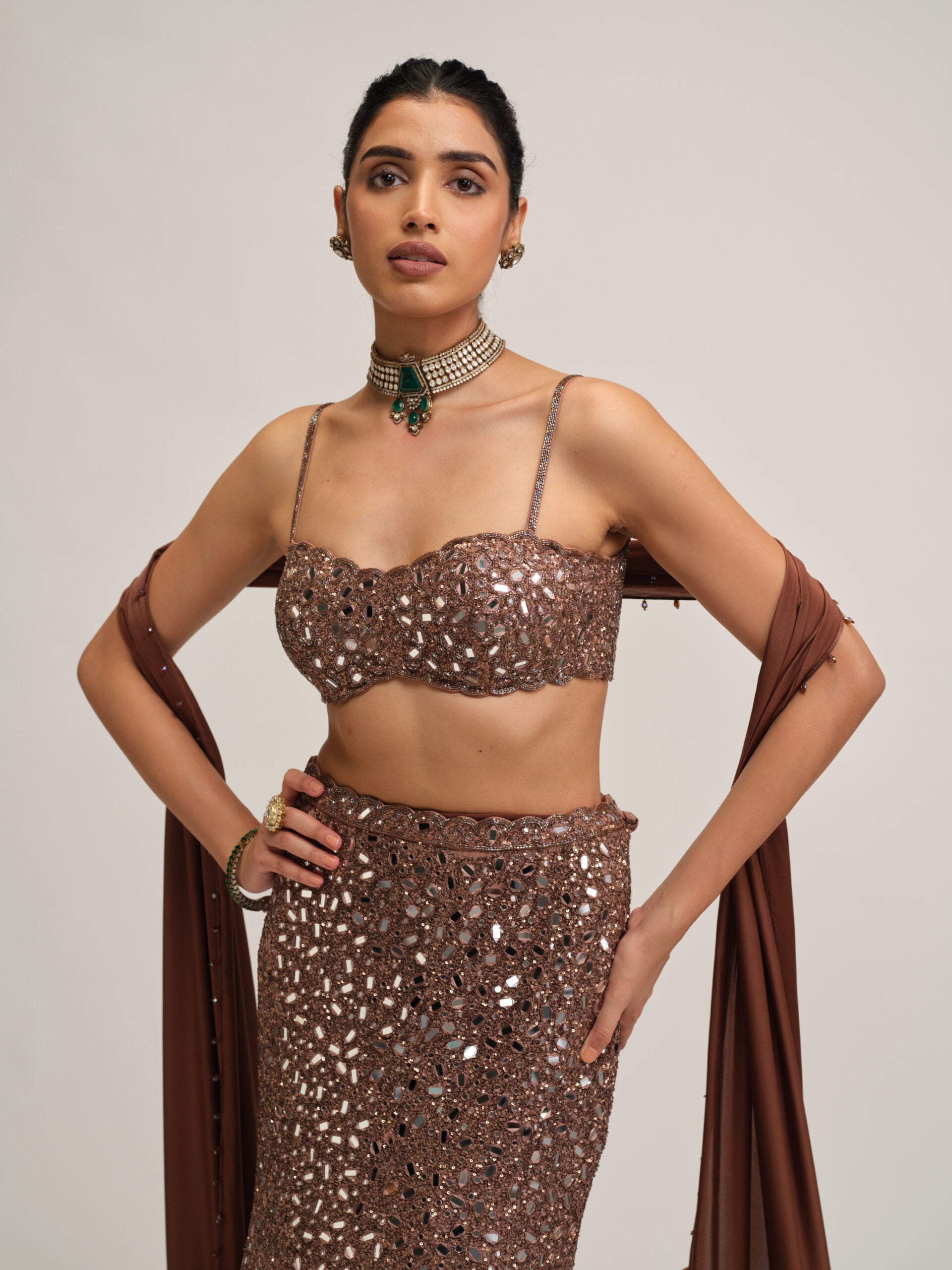 Deep Beige Fishcut Lehenga Set 2