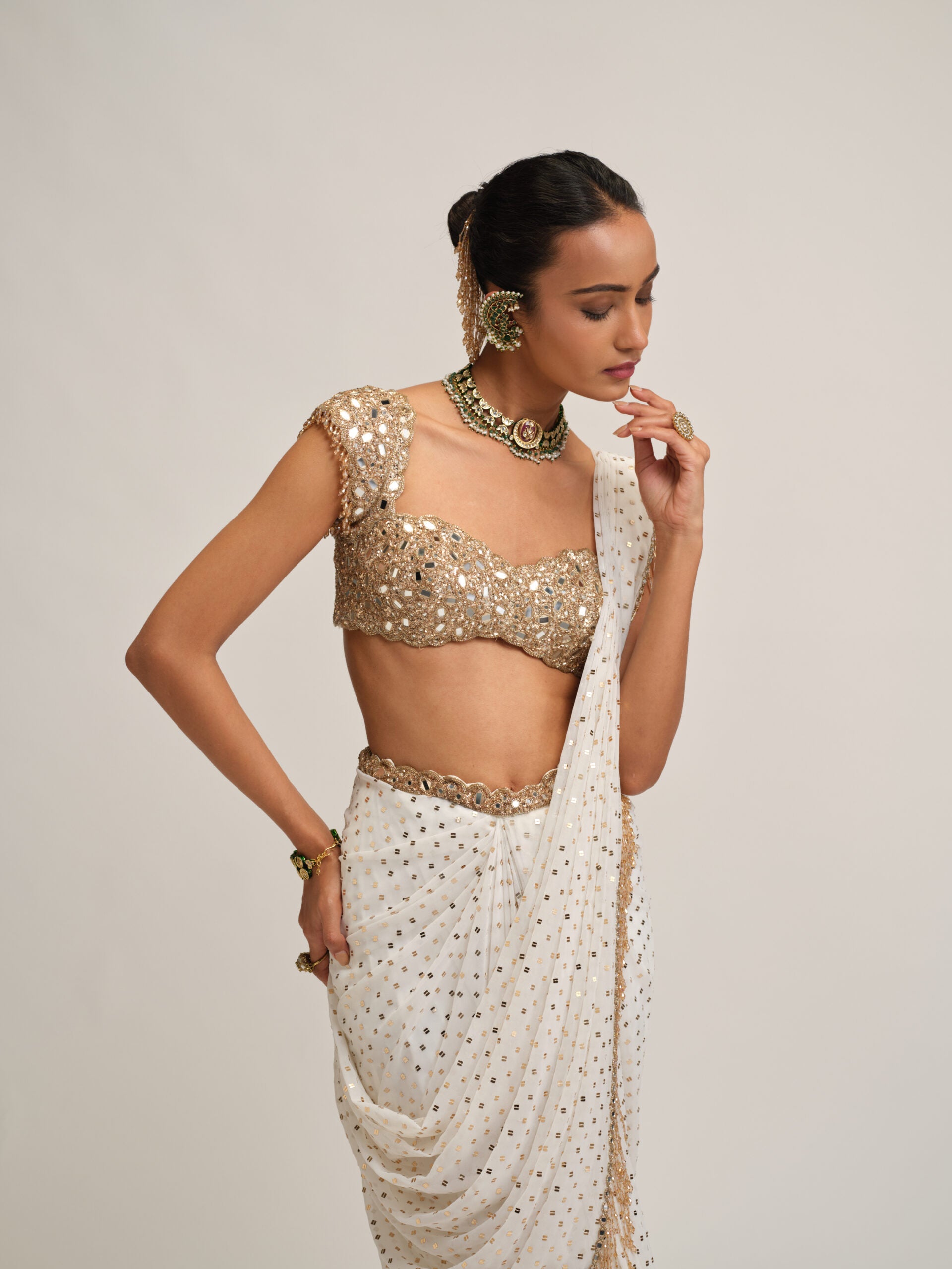 Off White Draped Saree Set 2