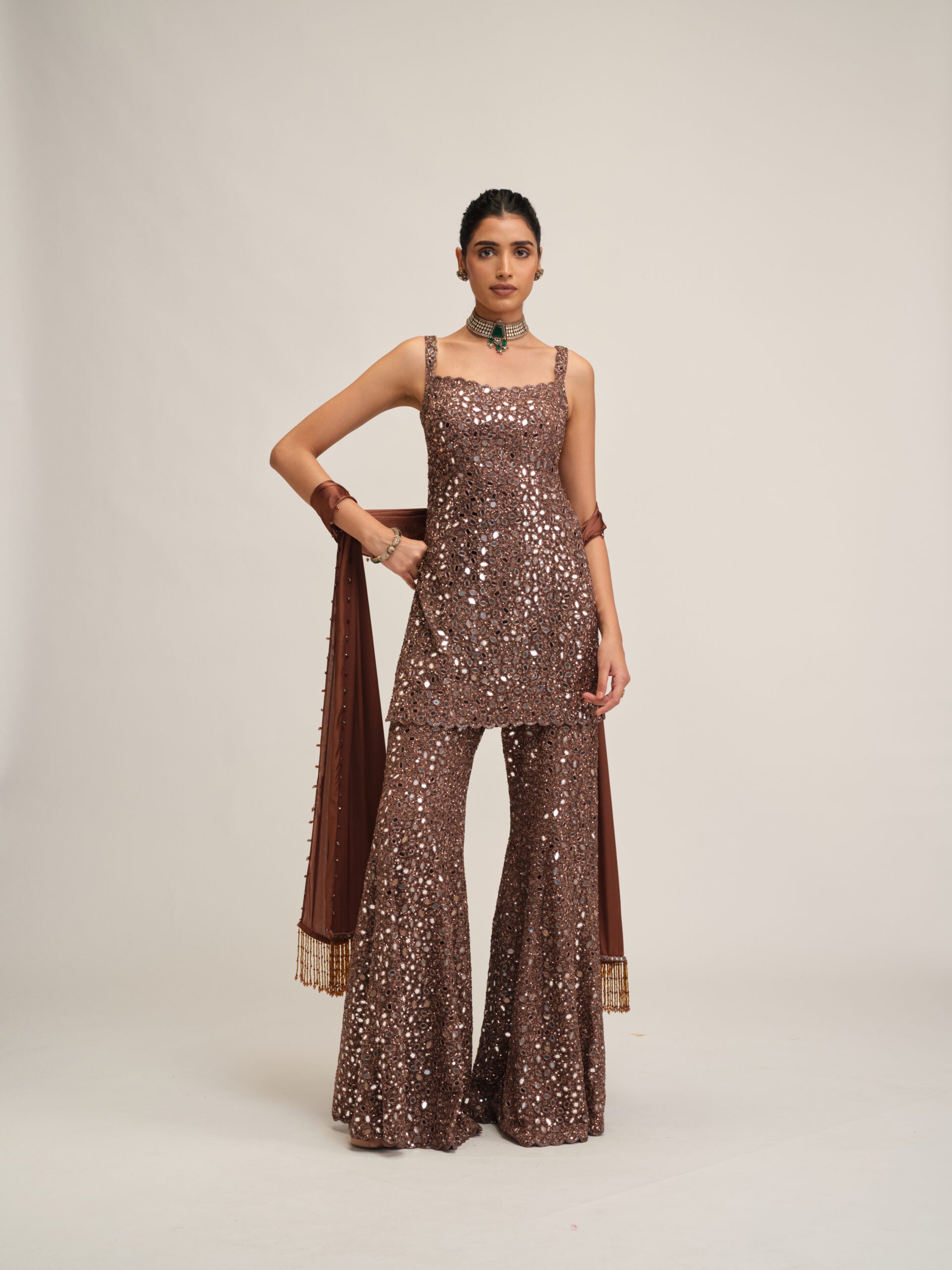 Deep Beige Kurta Sharara Set 1