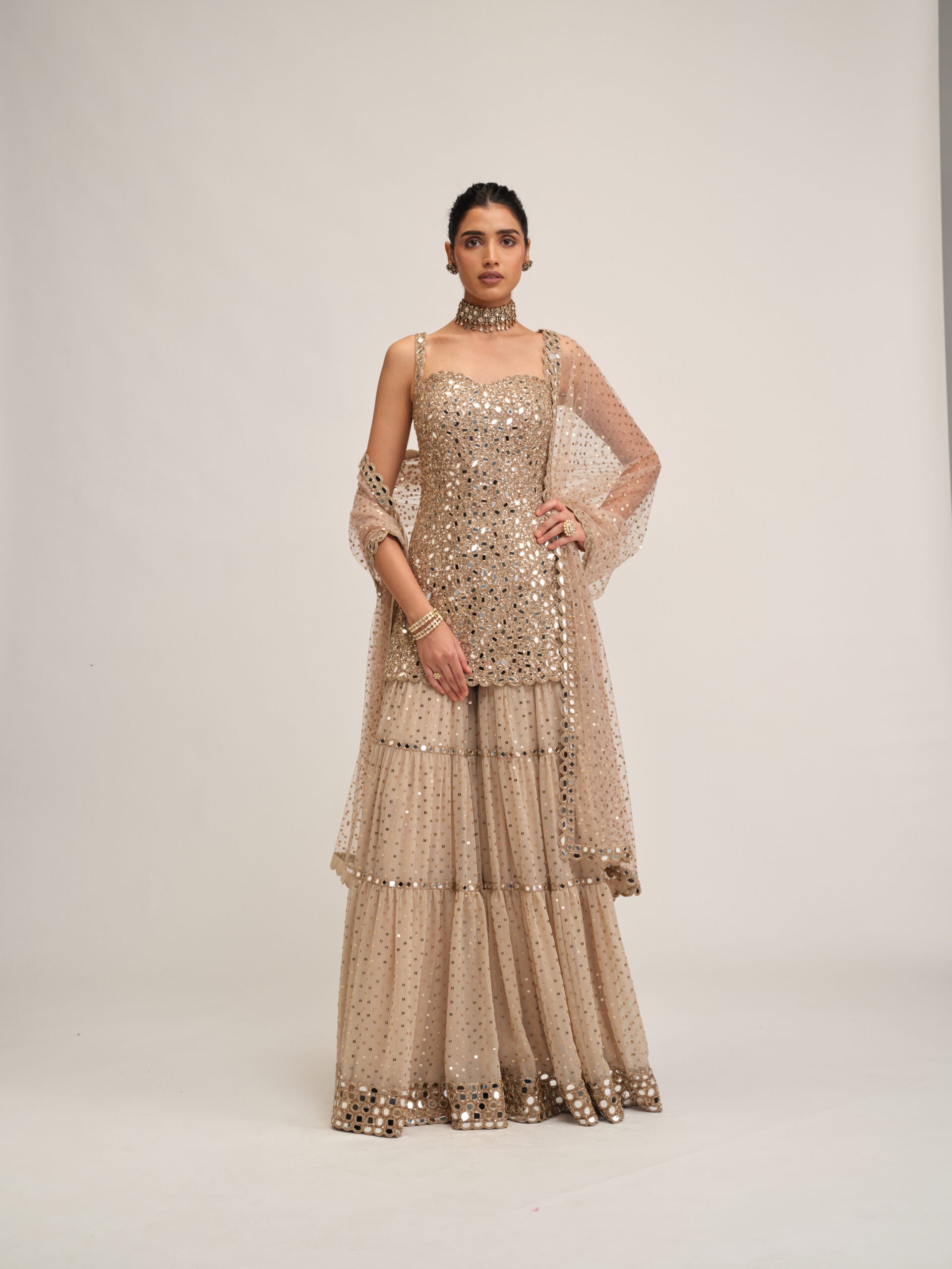 Light Beige Kurta Sharara Set 1