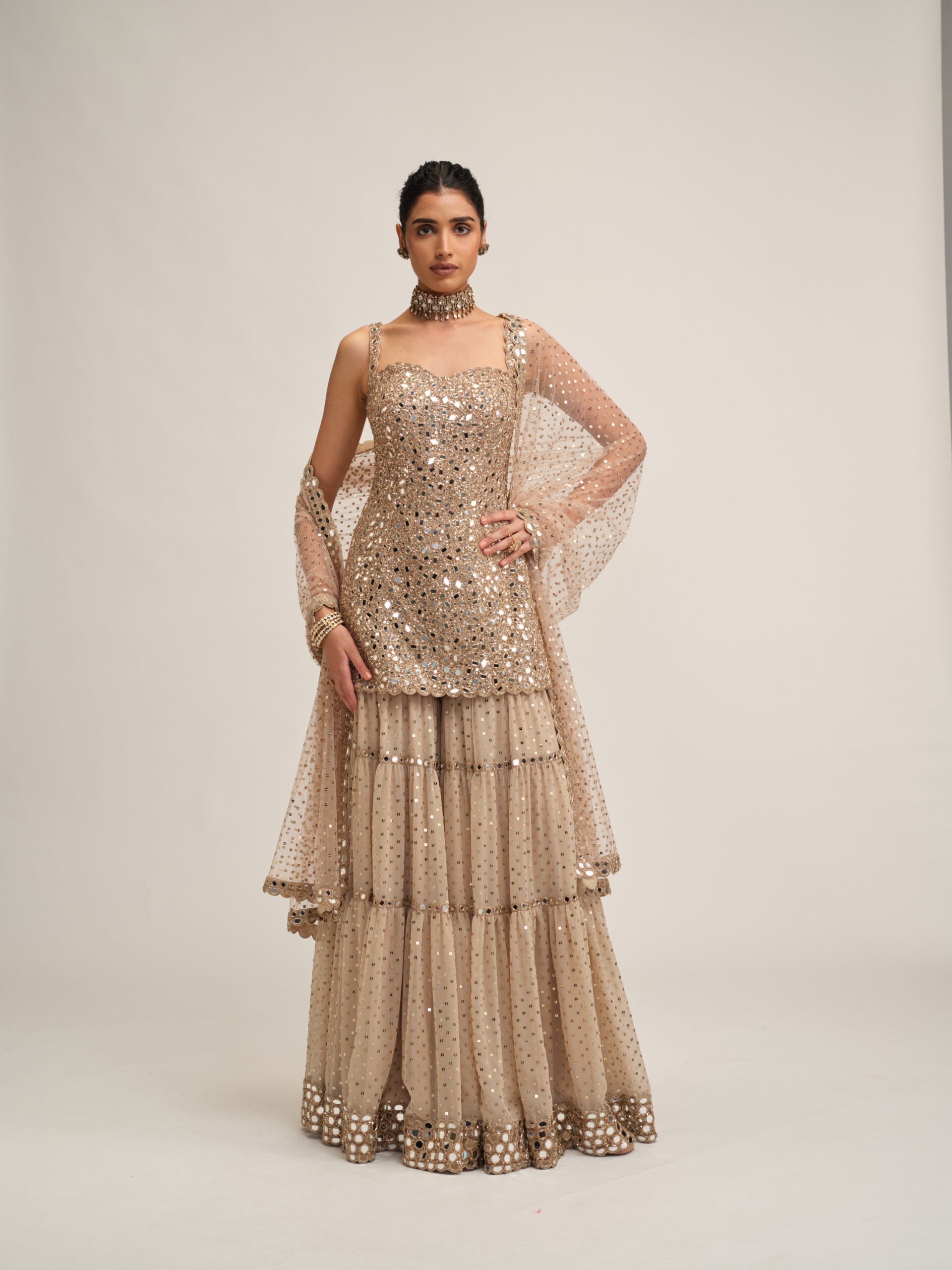 Light Beige Kurta Sharara Set 3