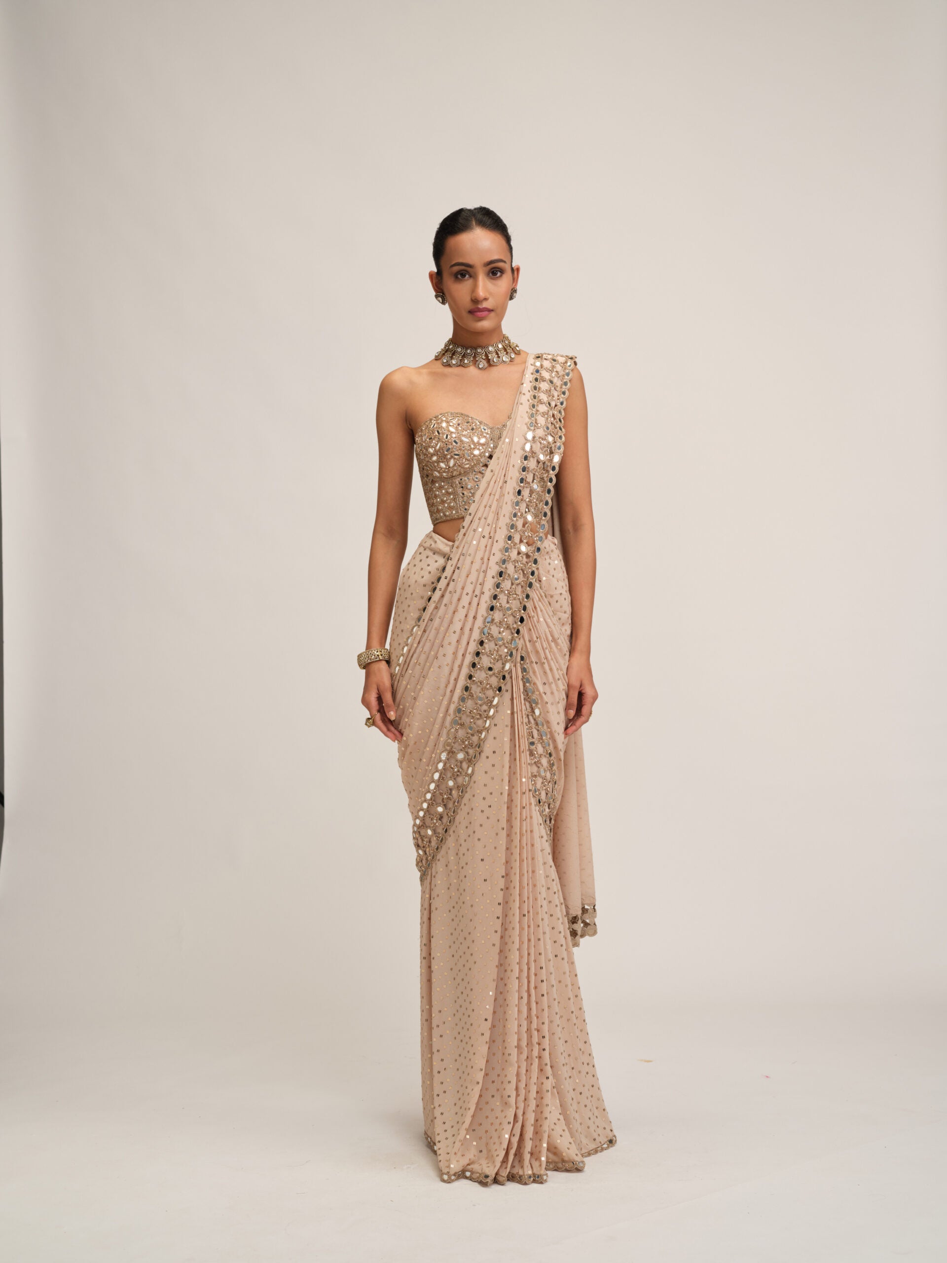 Light Beige Cutwork Border Saree Set 1