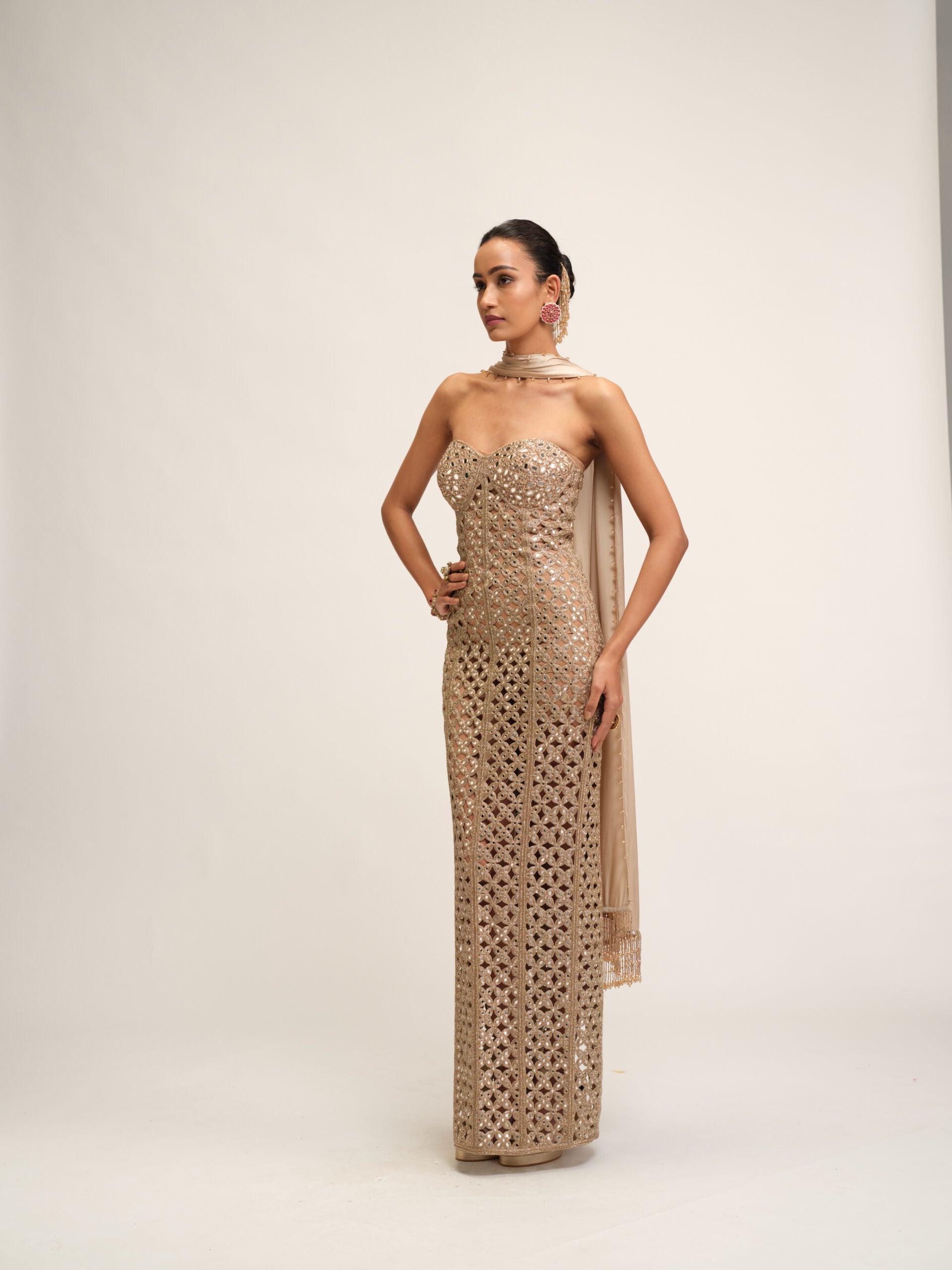 Light Beige Cutwork Dress Set 4