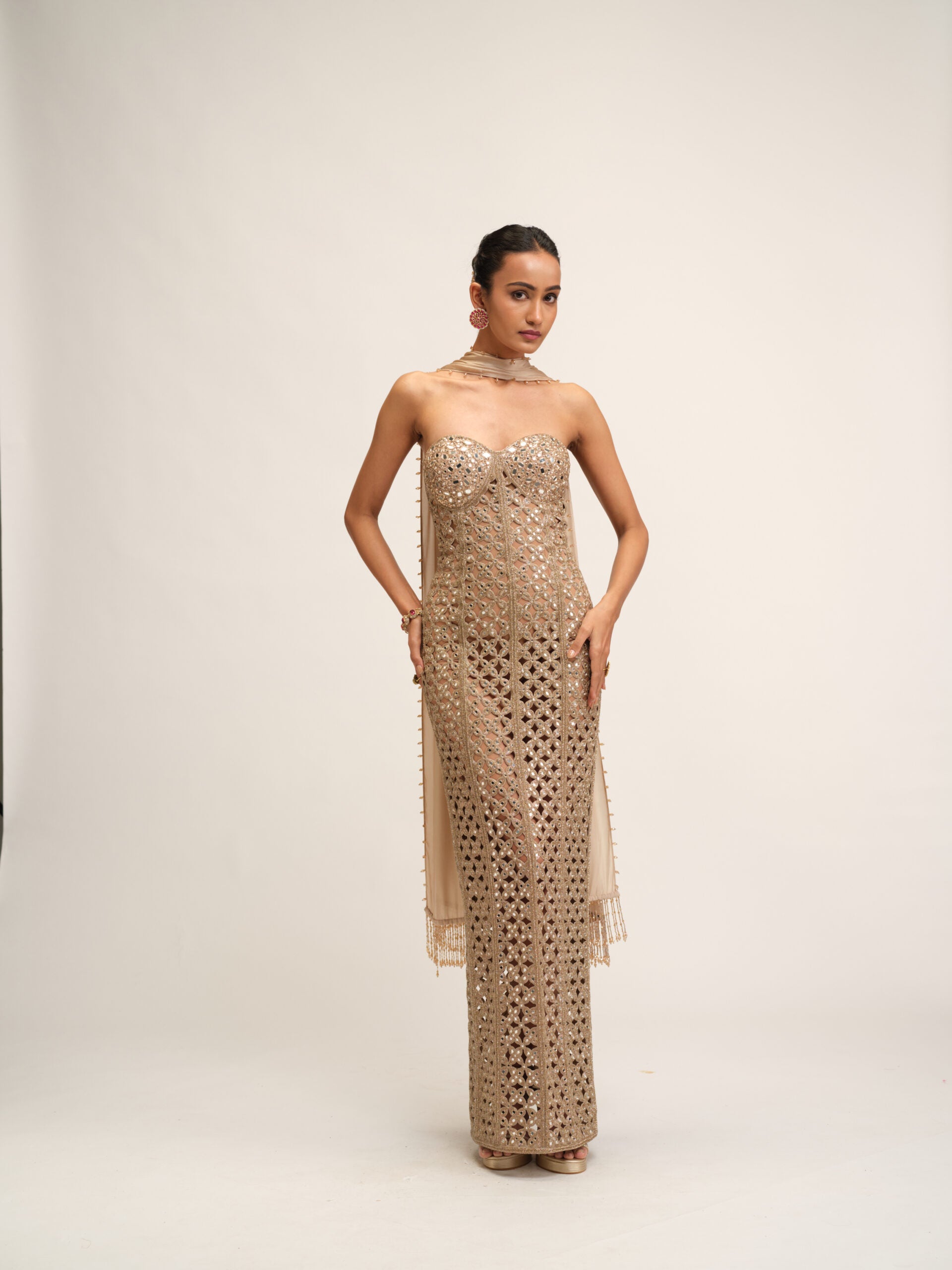 Light Beige Cutwork Dress Set 1