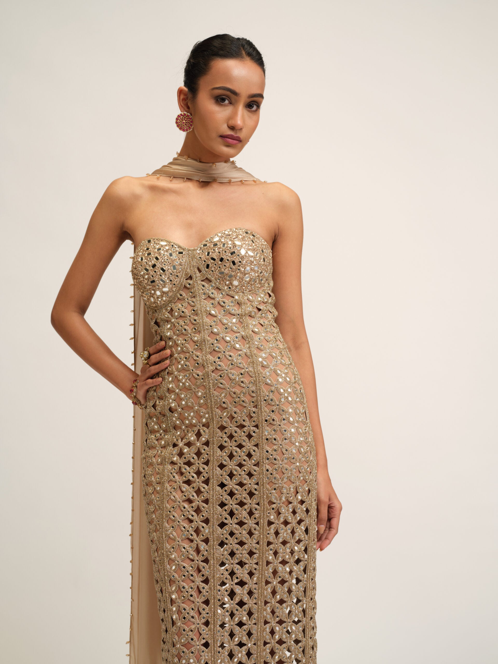 Light Beige Cutwork Dress Set 2