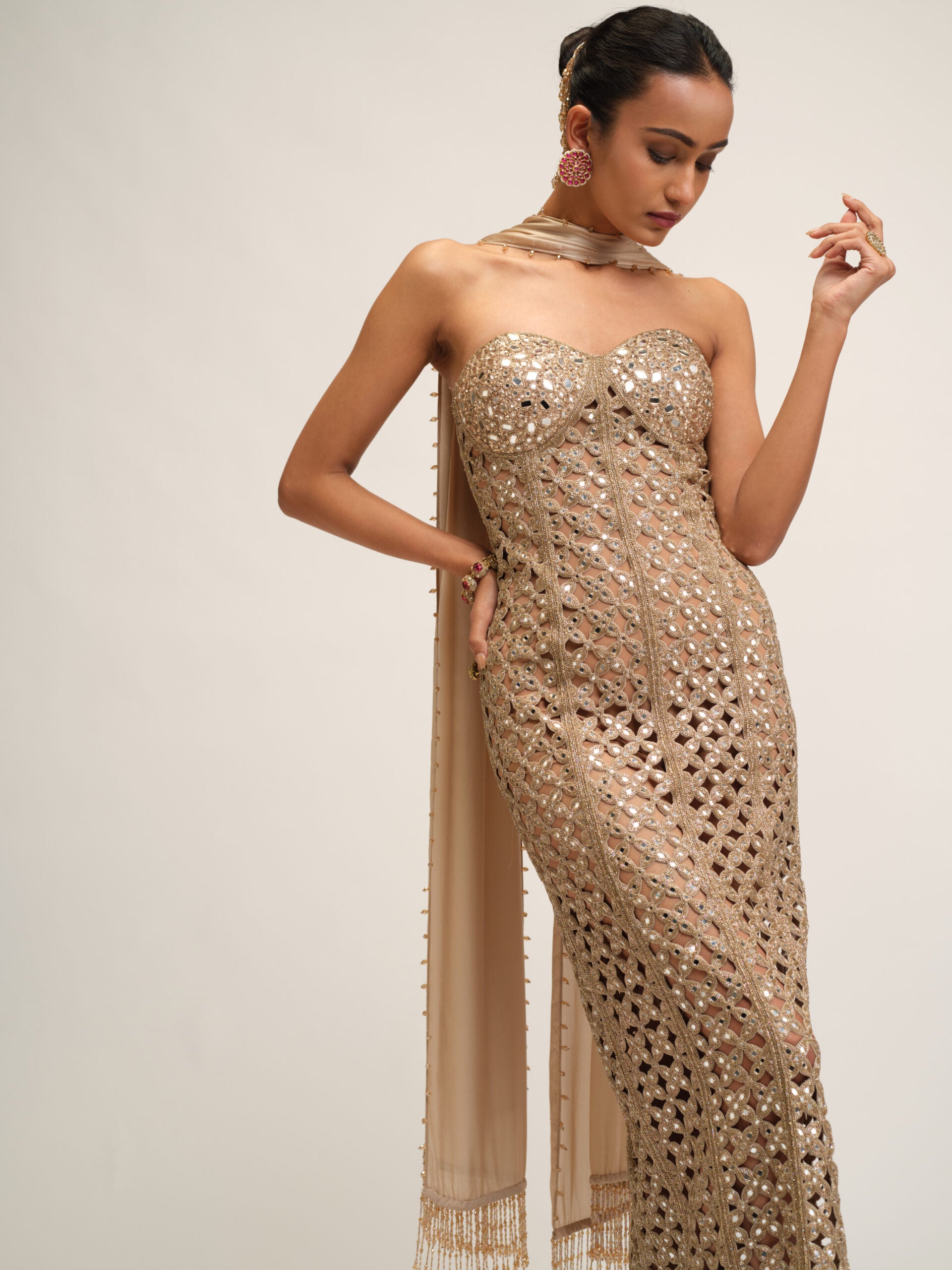 Light Beige Cutwork Dress Set 3