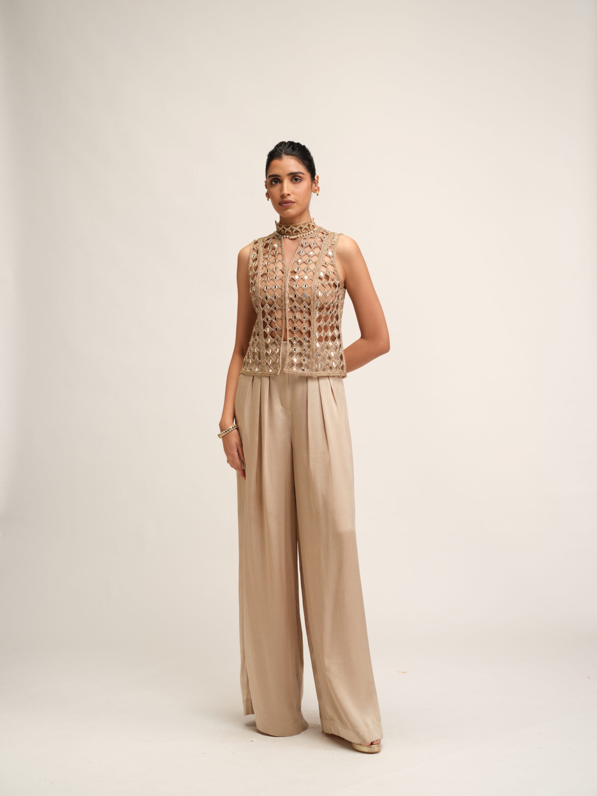 Light Beige Cutwork Jacket Set 4