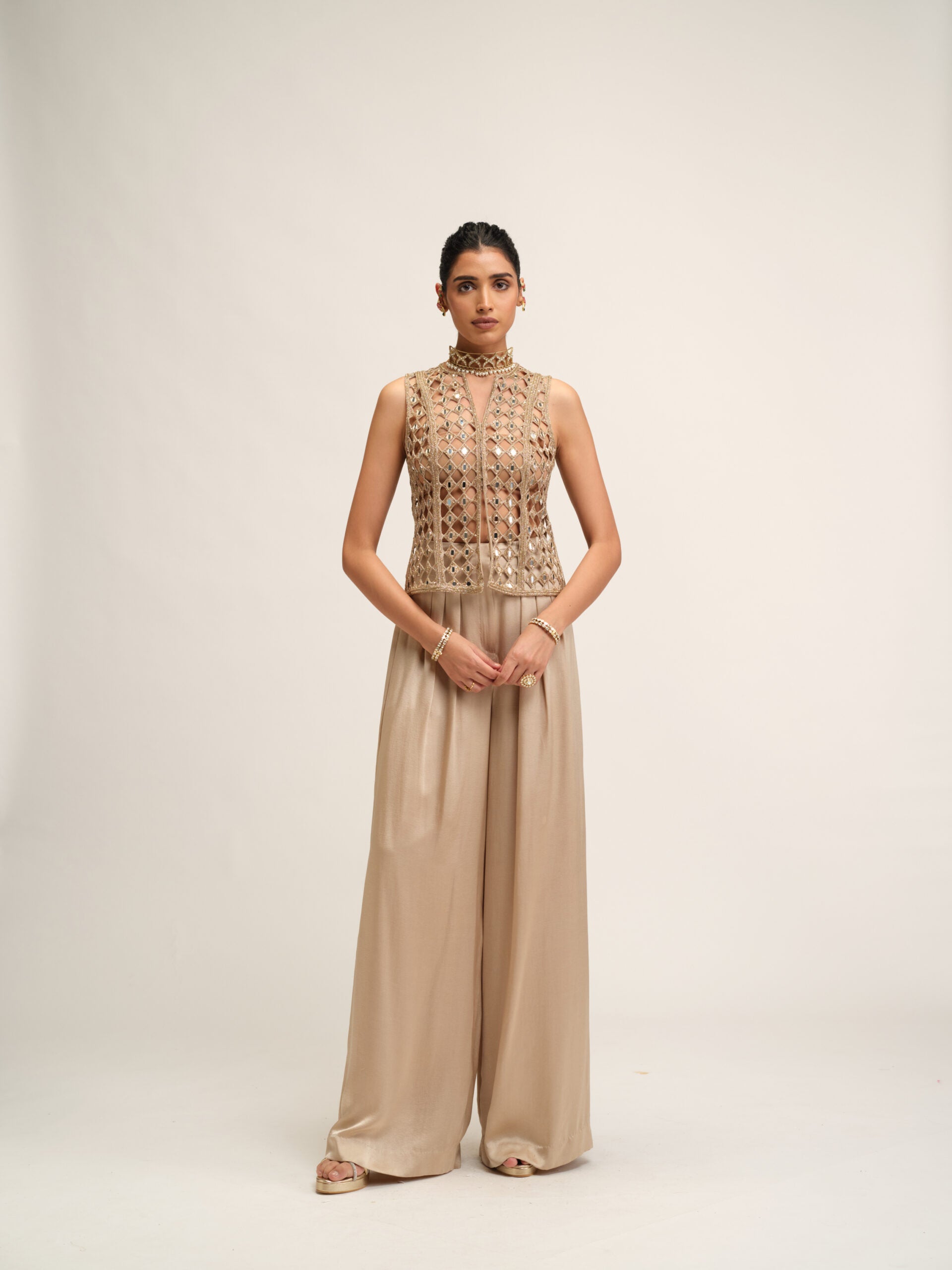 Light Beige Cutwork Jacket Set 1