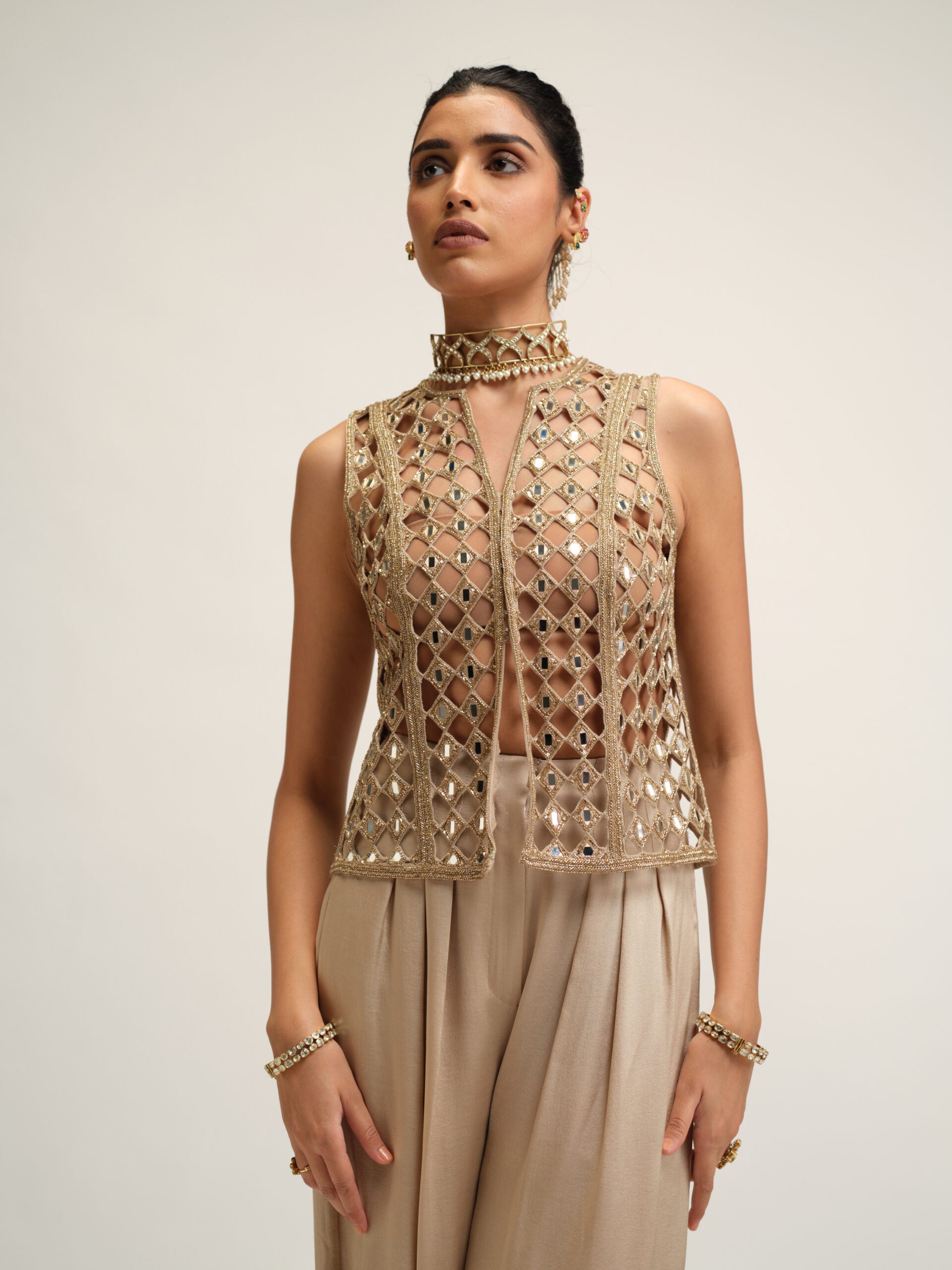 Light Beige Cutwork Jacket Set 2