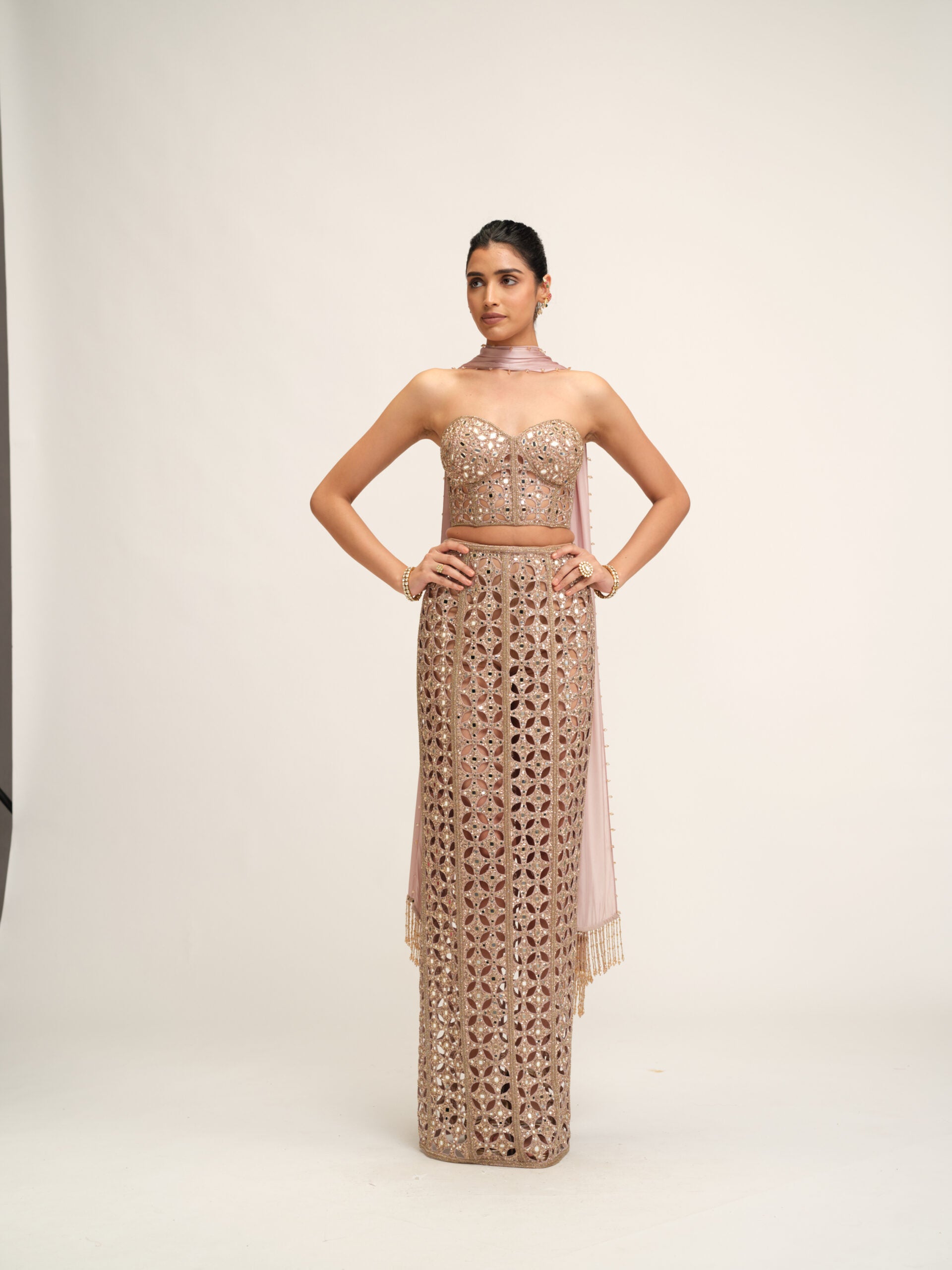 Ash Pink Cutwork Pencil Skirt 1