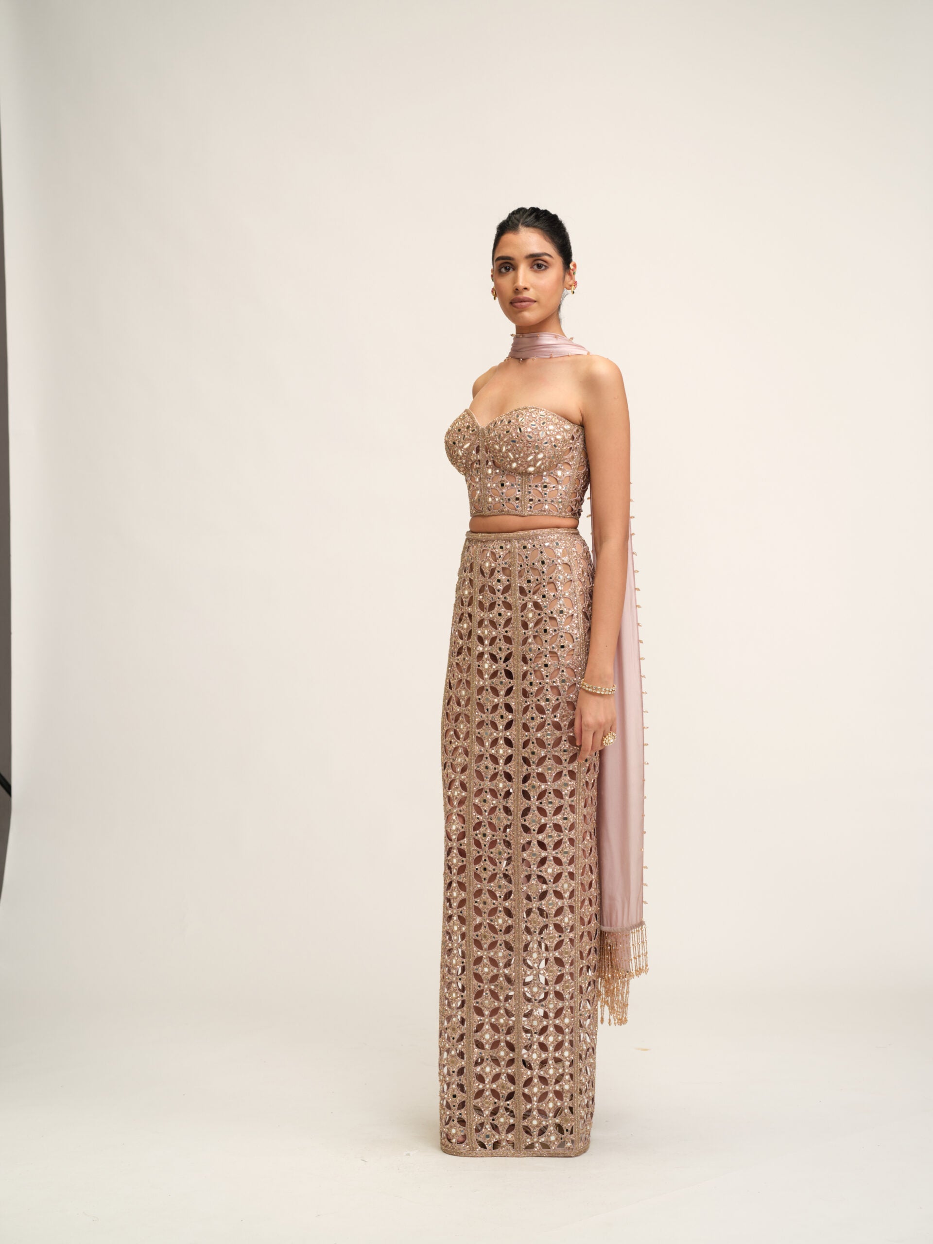 Ash Pink Cutwork Pencil Skirt 3