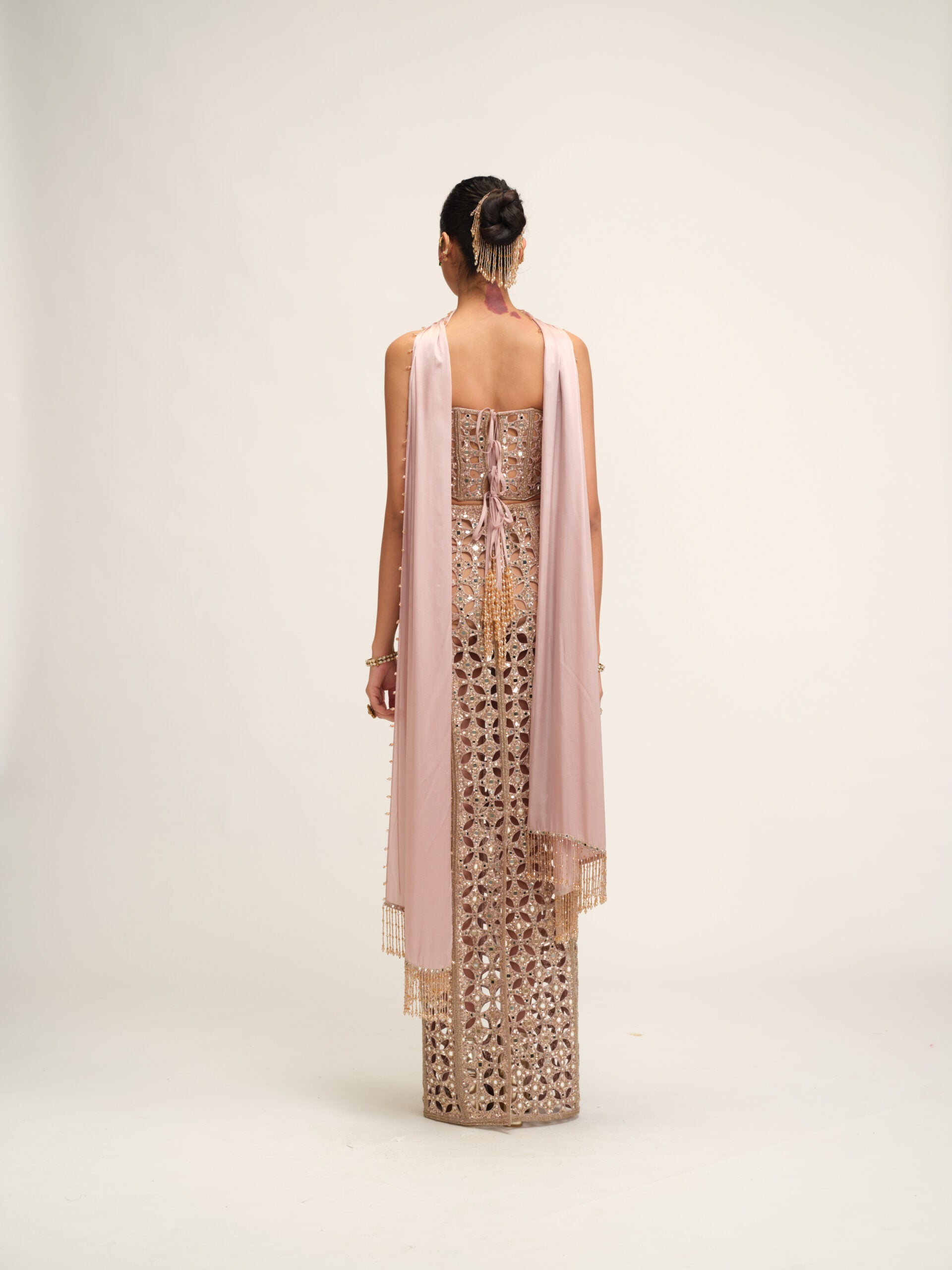 Ash Pink Cutwork Pencil Skirt 5