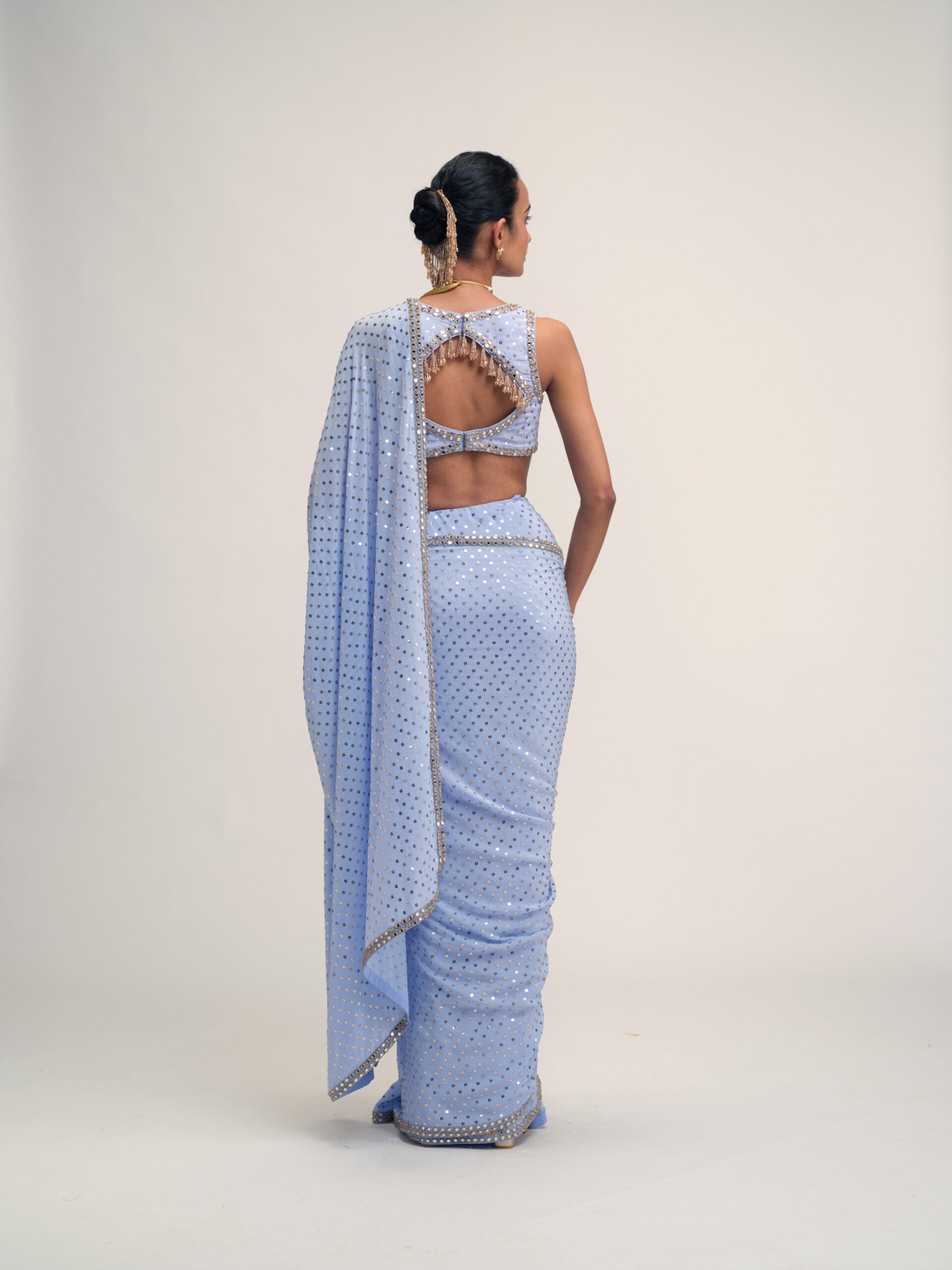 Dew Blue Sequins Embroidered Saree Set 5