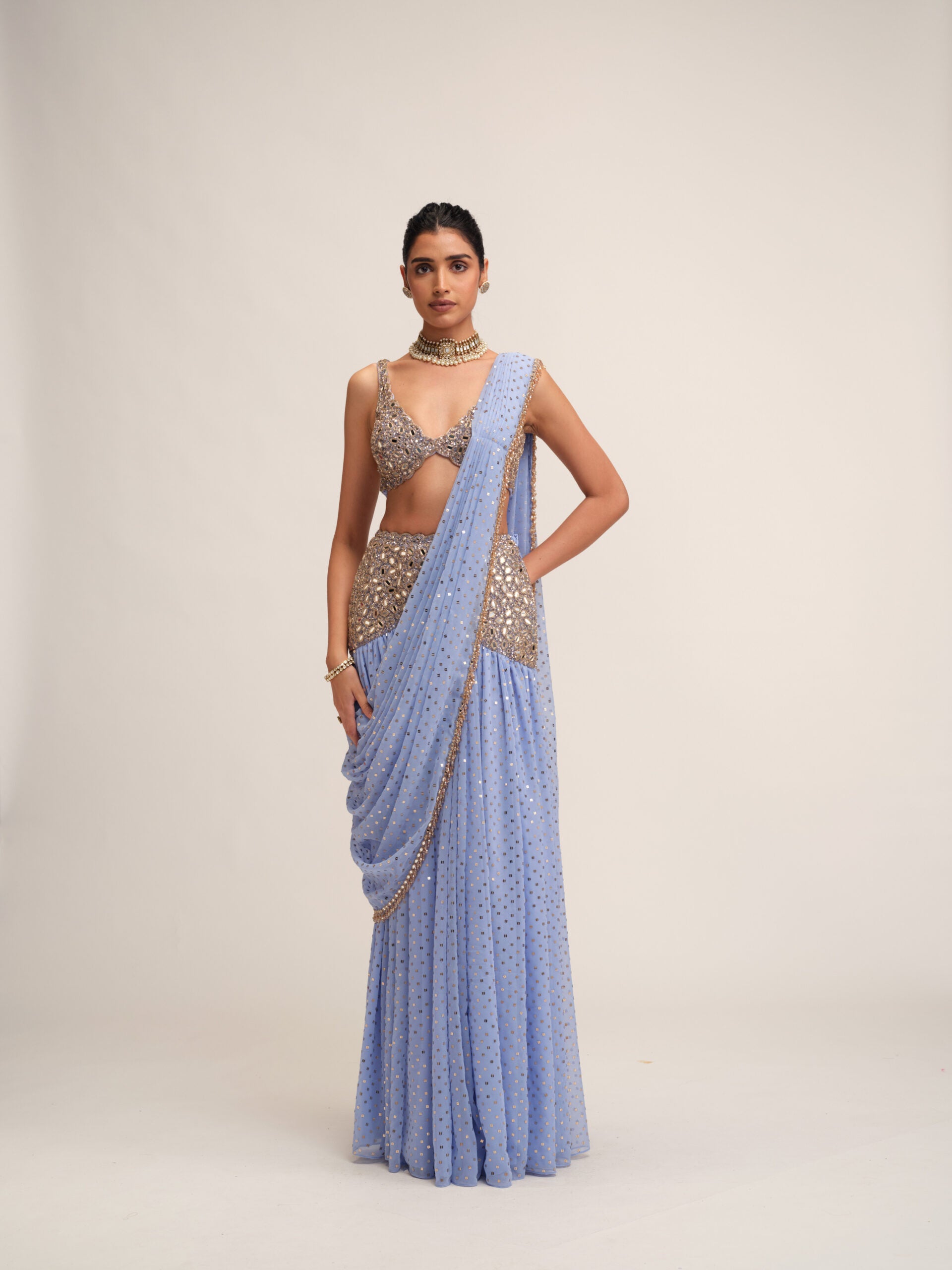 Dew Blue Draped Saree Set 1