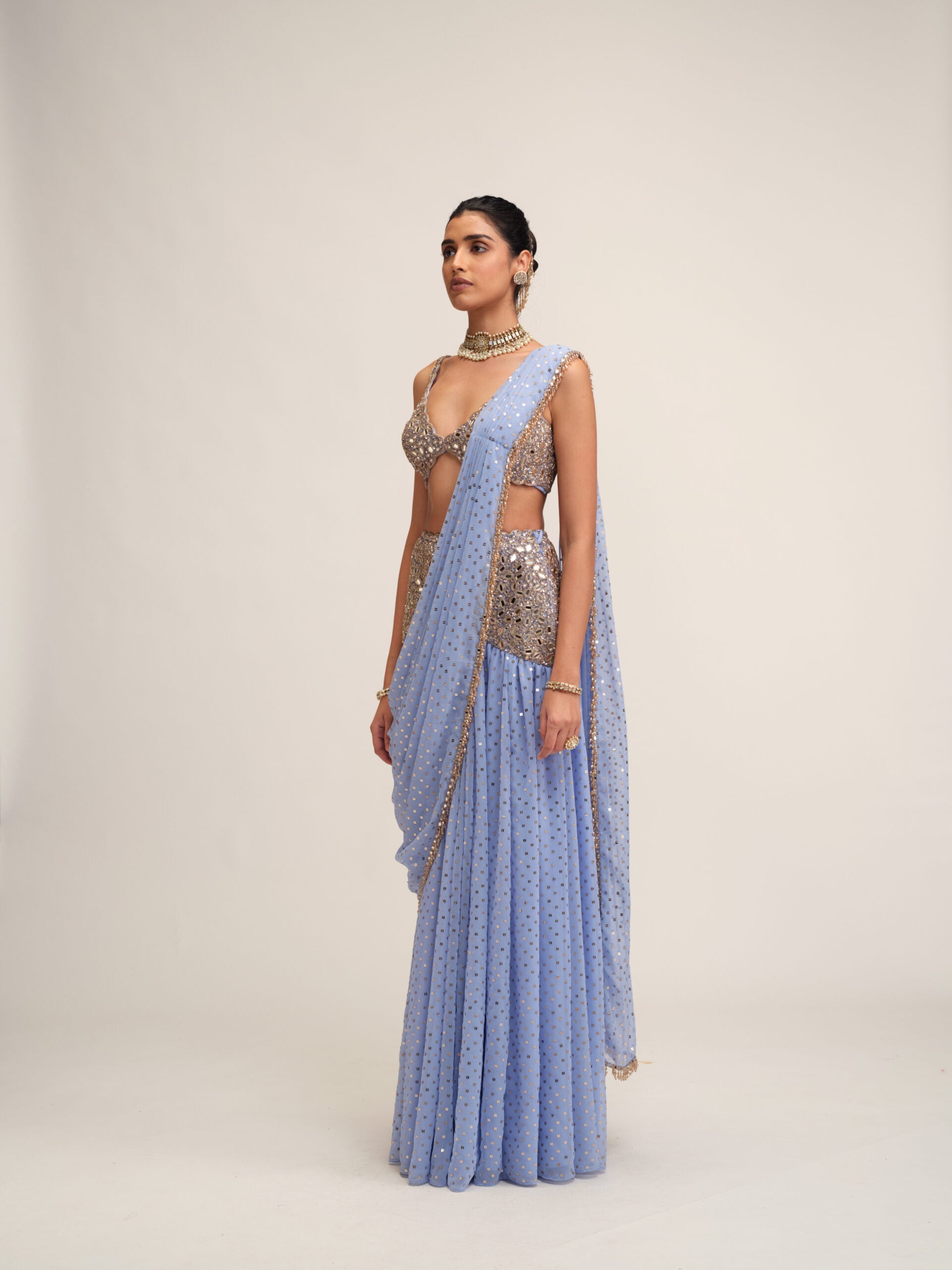 Dew Blue Draped Saree Set 4