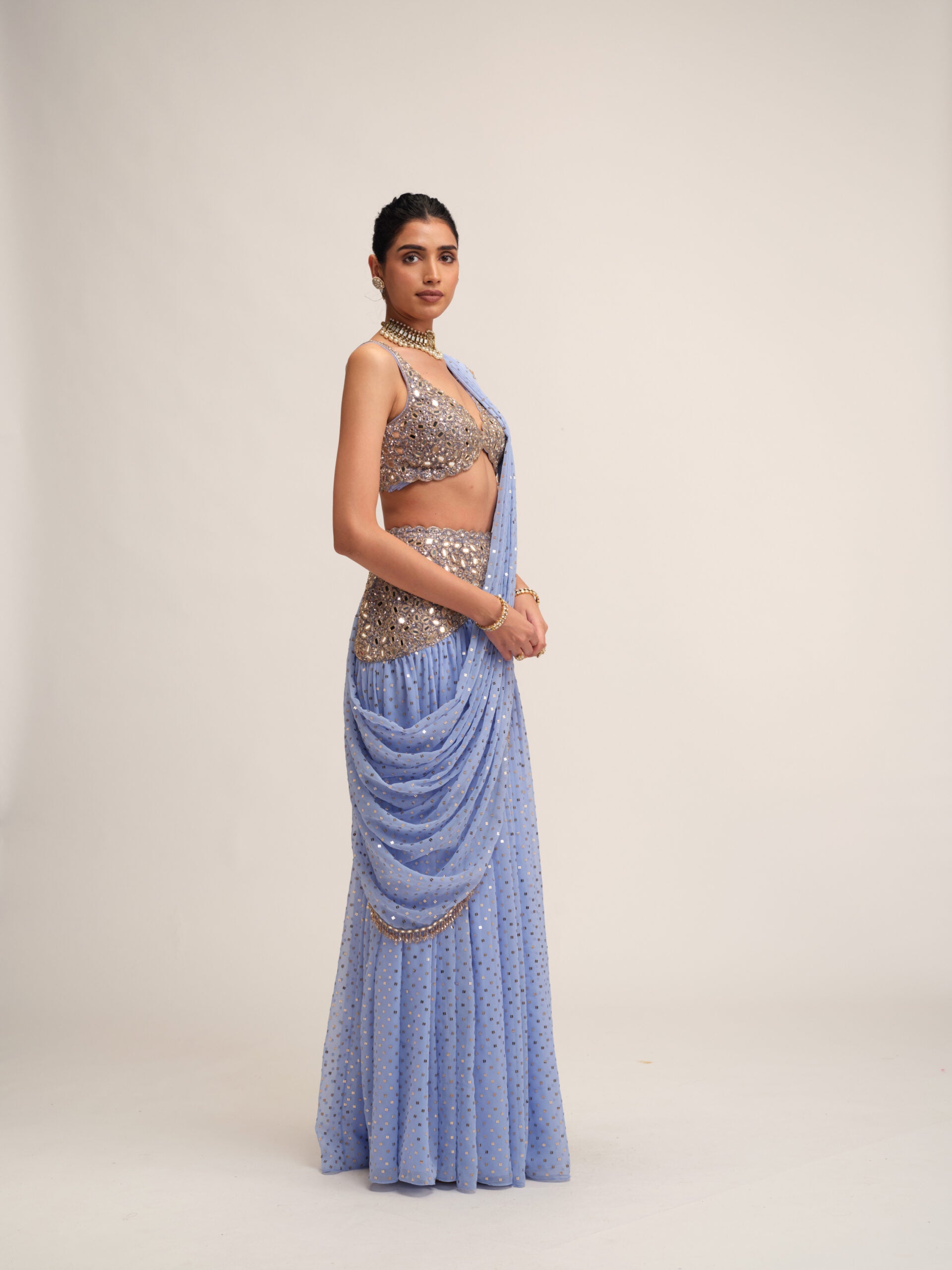 Dew Blue Draped Saree Set 3