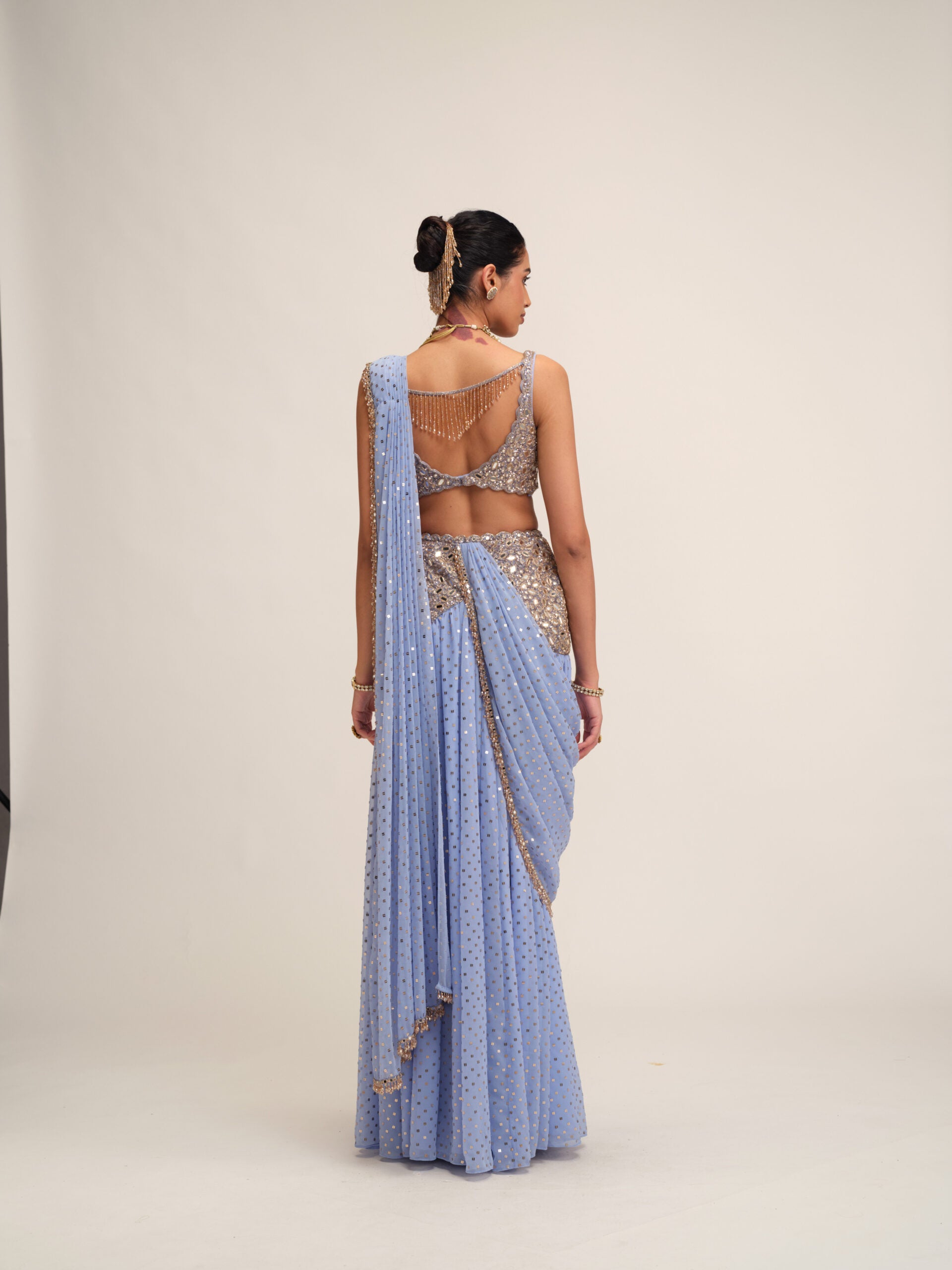 Dew Blue Draped Saree Set 5