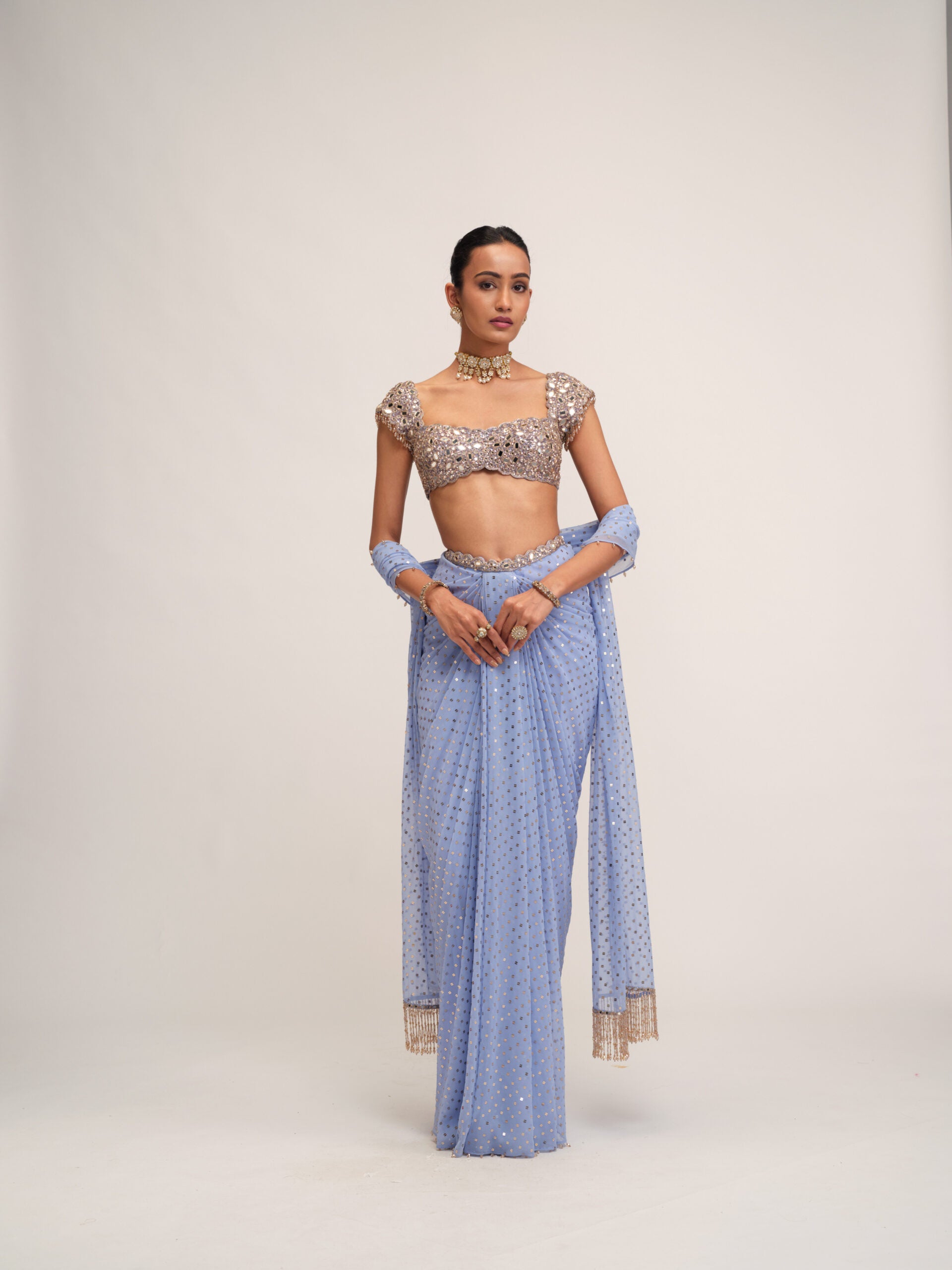 Dew Blue Draped Skirt Set 1